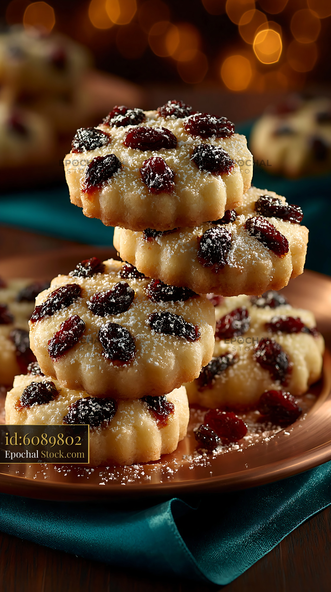 Stack of shirini kishmishi biscuits with raisins and powdered sugar - stock photo