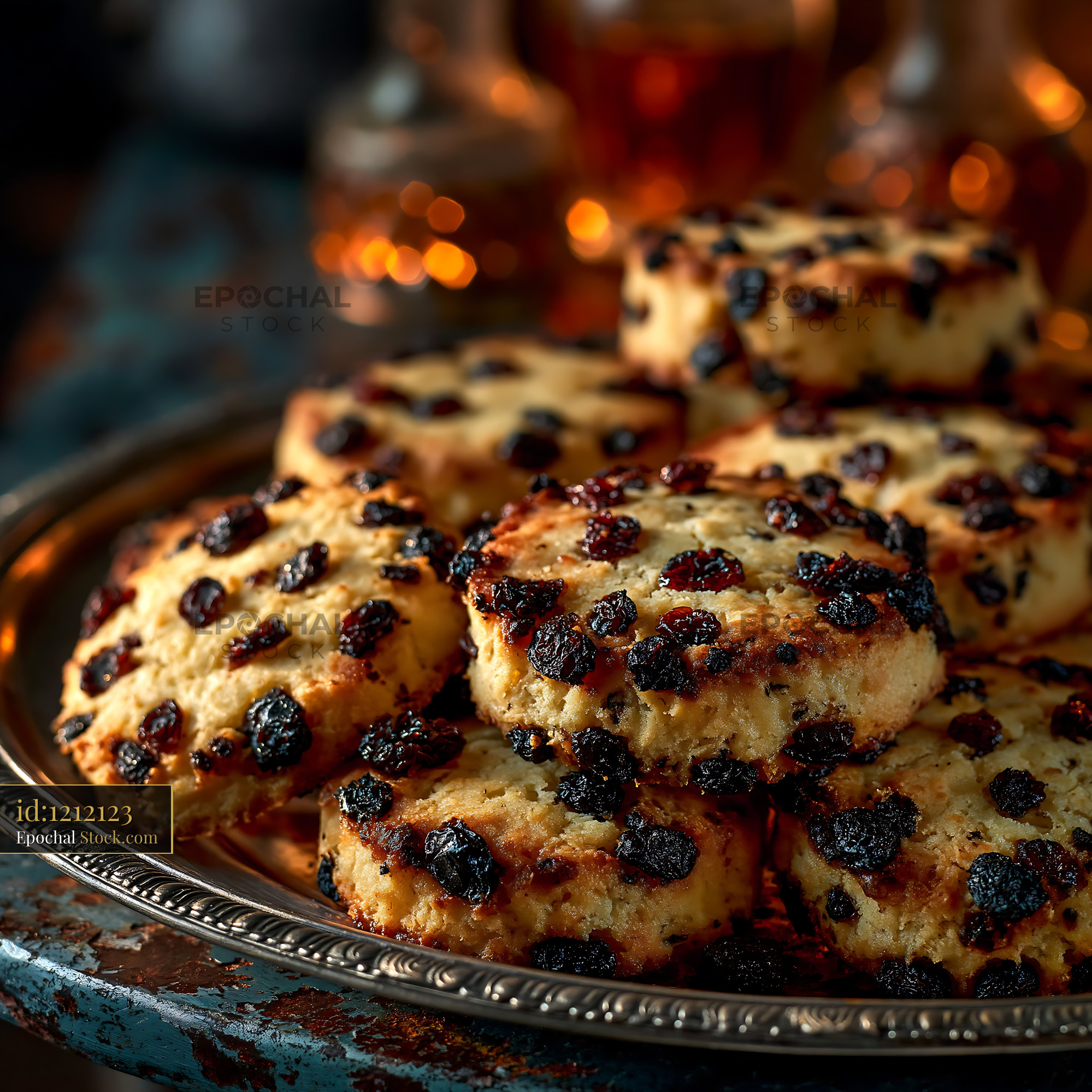 Traditional shirini kishmishi biscuits on a silver platter - stock photo
