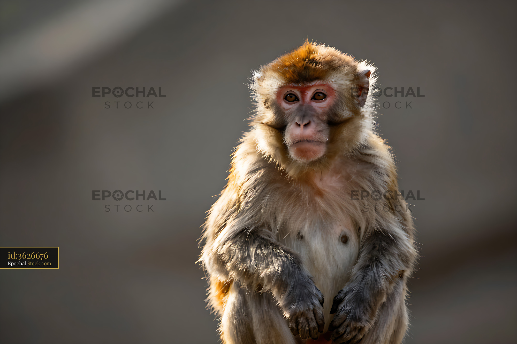 Bonnet macaque sitting in golden sunlight with warm backlight - stock photo
