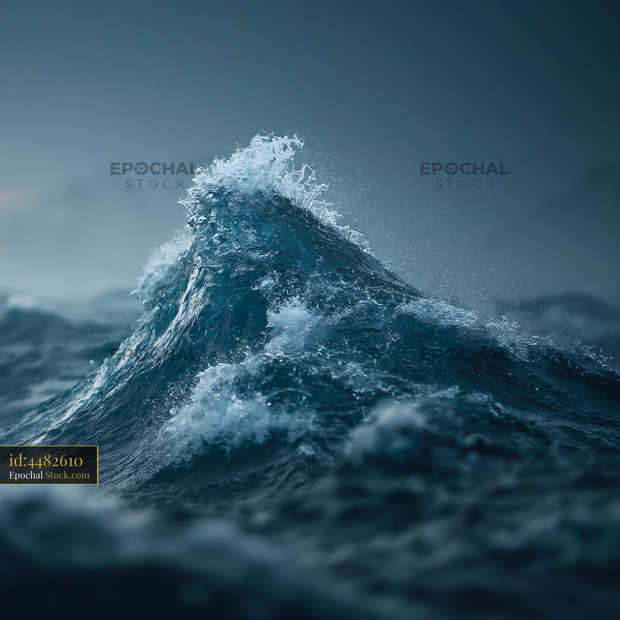 Dramatic ocean wave crashing during a winter storm at dusk - stock photo