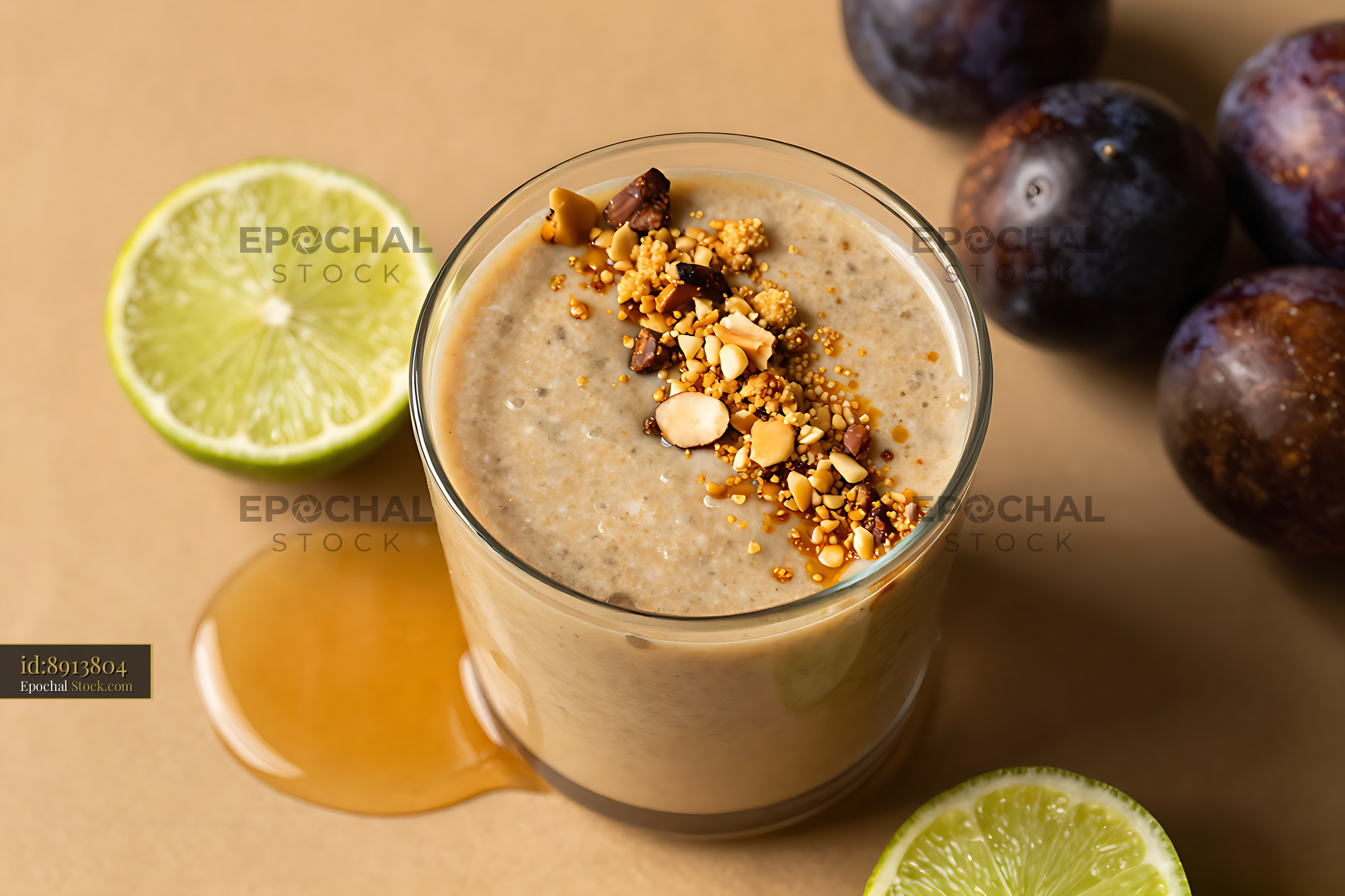 Kakadu Plum Keepsake smoothie with nuts and fresh fruit - stock photo