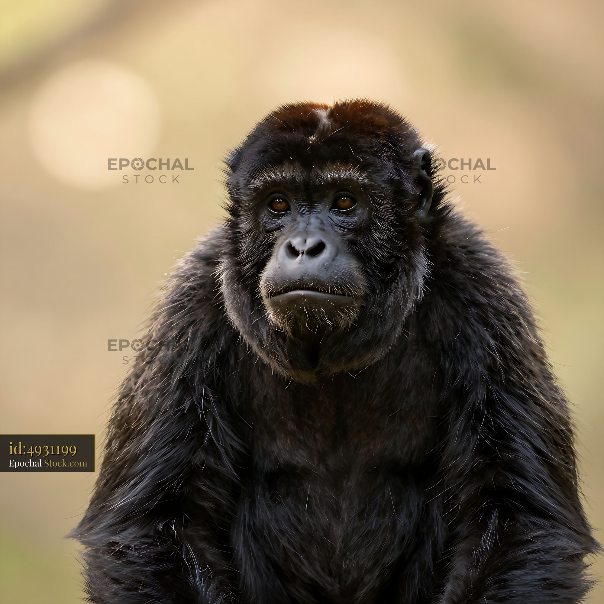 Black howler monkey with pensive expression in natural light - stock photo