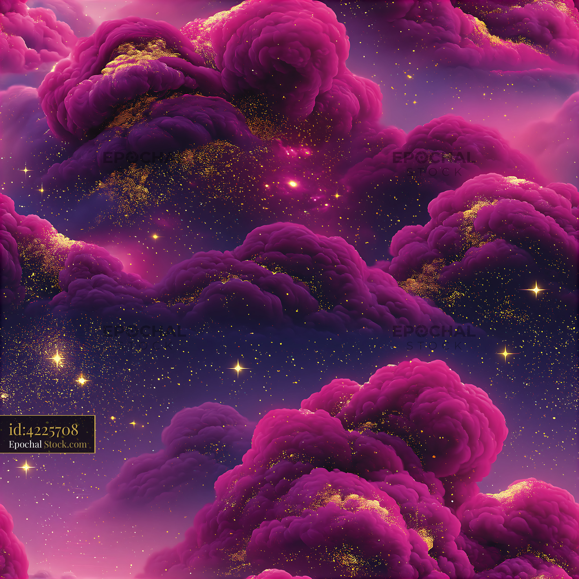 Dreamy Purple Nebula with Golden Stardust - stock photo