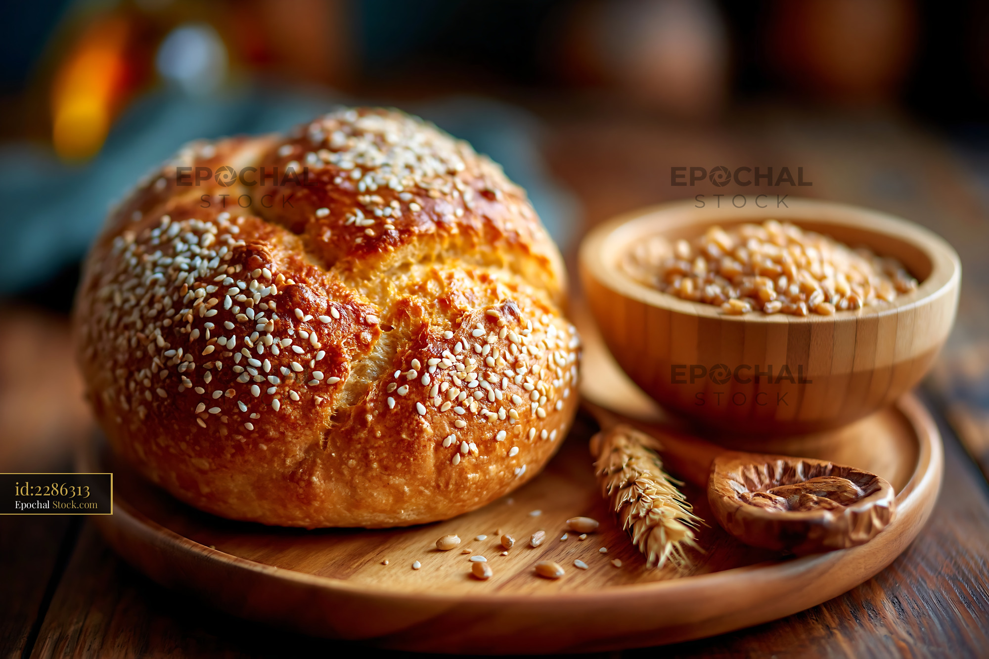 Freshly baked dutch crunch german bread roll with sesame seeds - stock photo