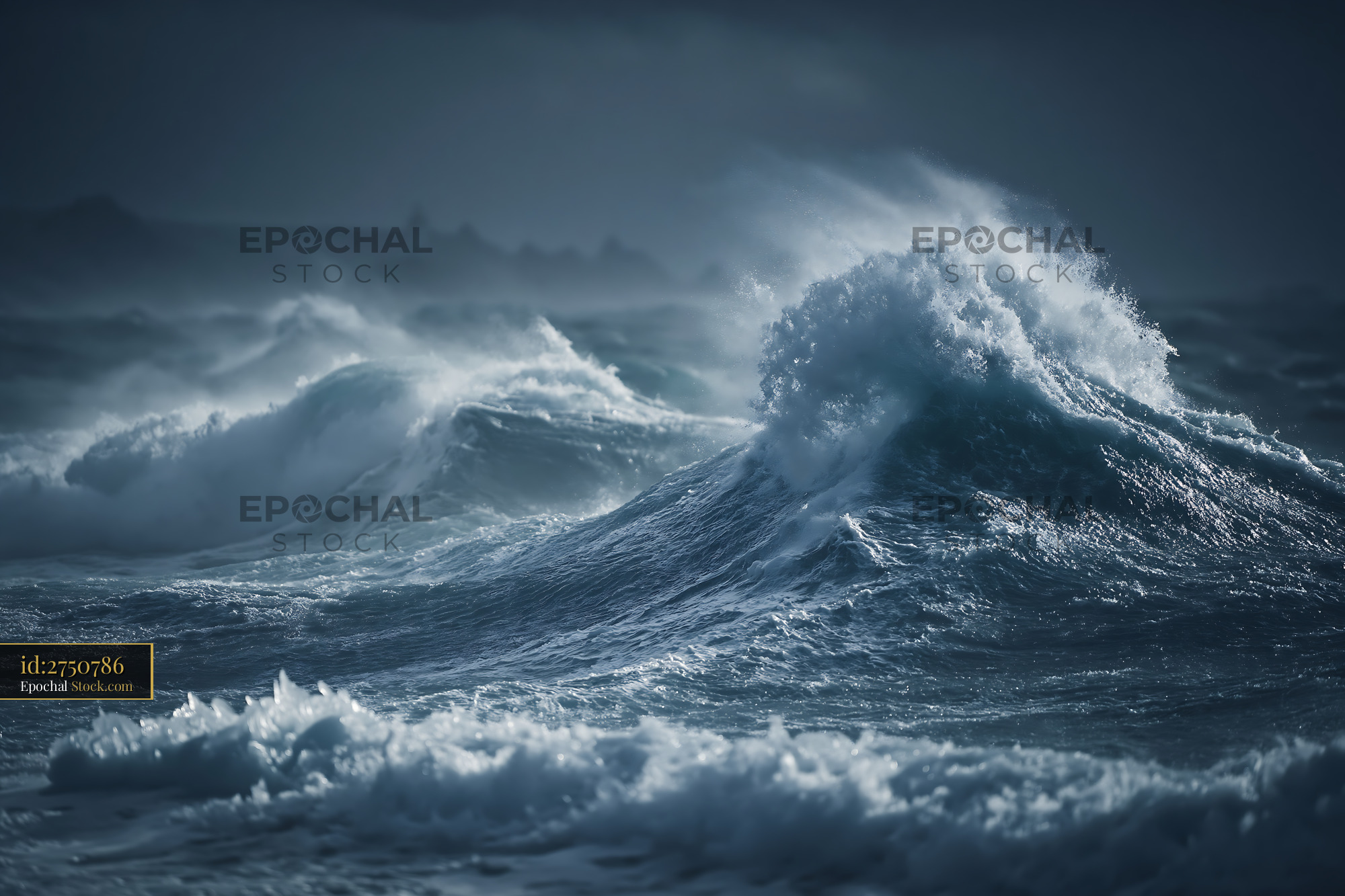 Powerful ocean waves crashing during a stormy winter dusk - stock photo