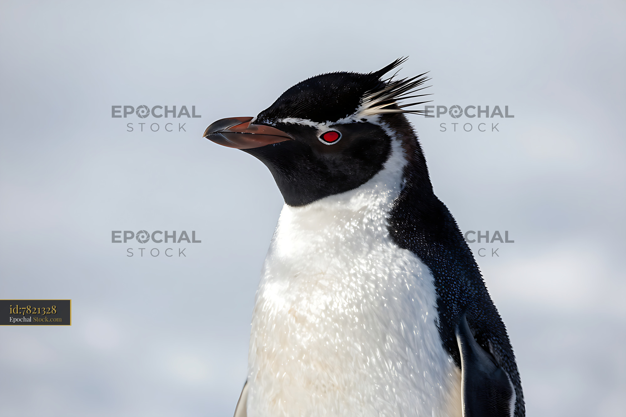 Macaroni penguin portrait with yellow crest in the snow - stock photo