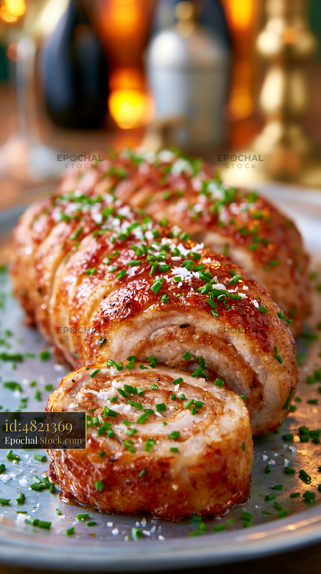 Sliced andouillette de troyes meat roll with chives and sea salt - stock photo
