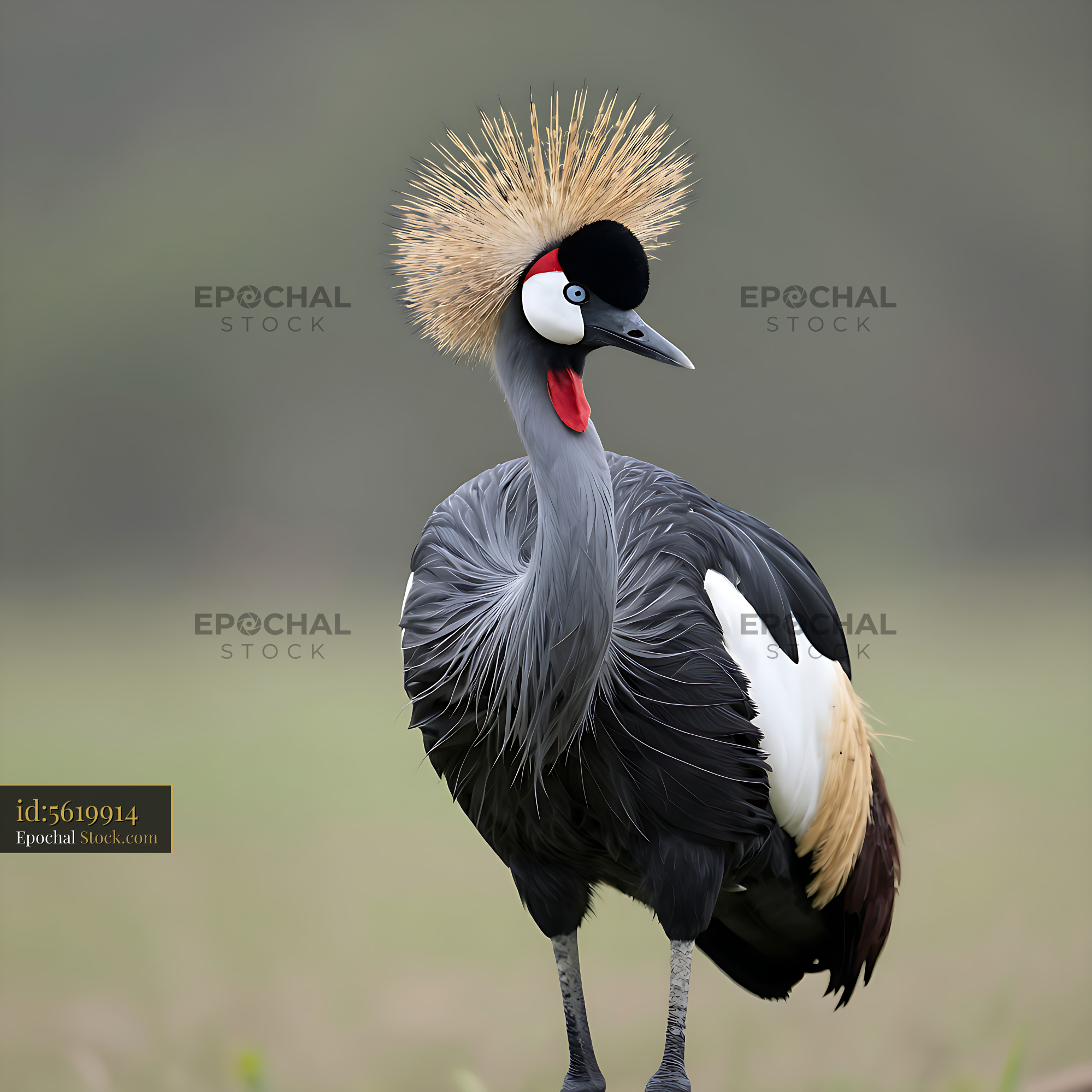 Black crowned crane standing in a natural meadow with soft background - stock photo