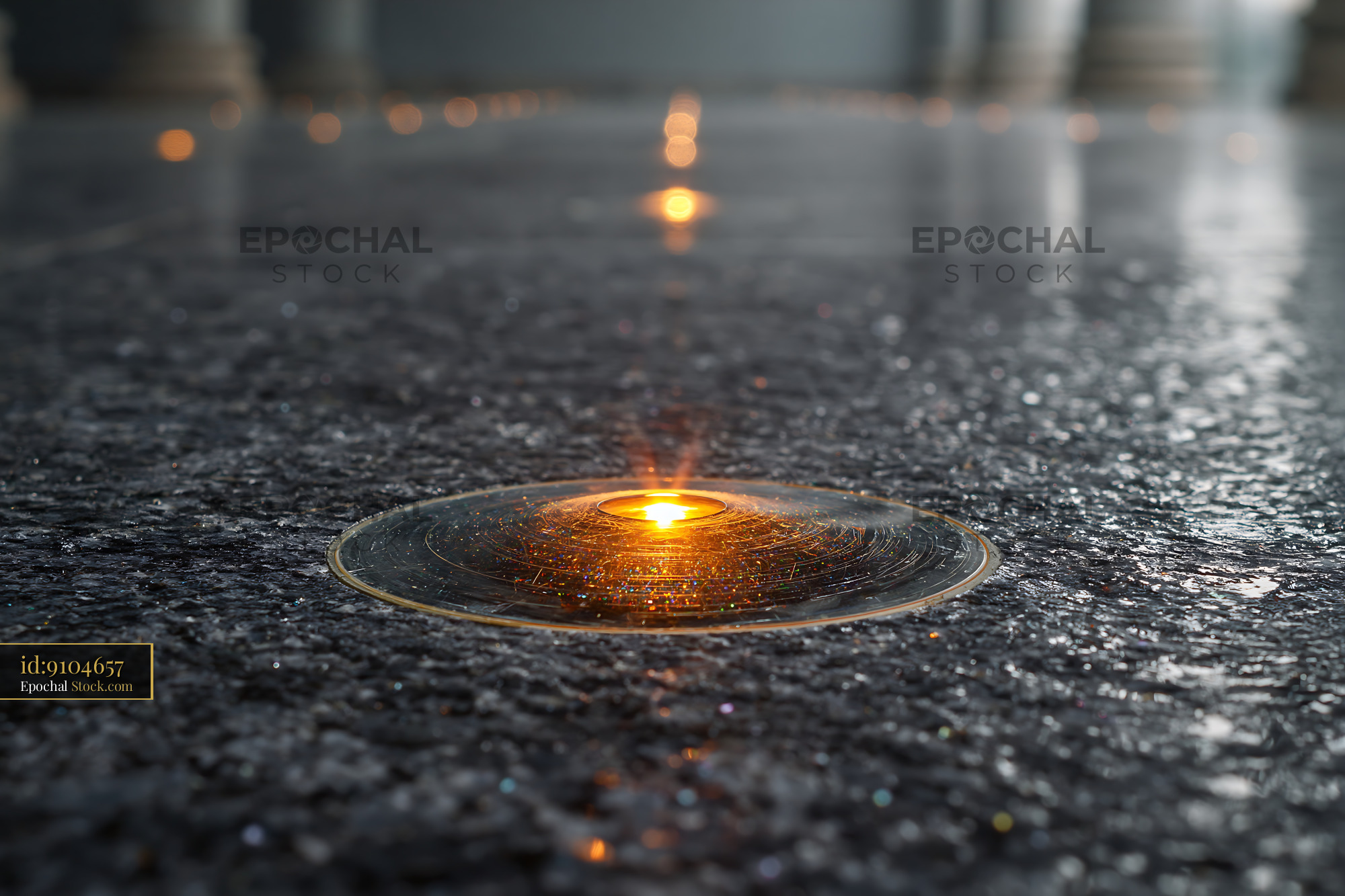 Glowing stage light on a dark theater floor during performance - stock photo