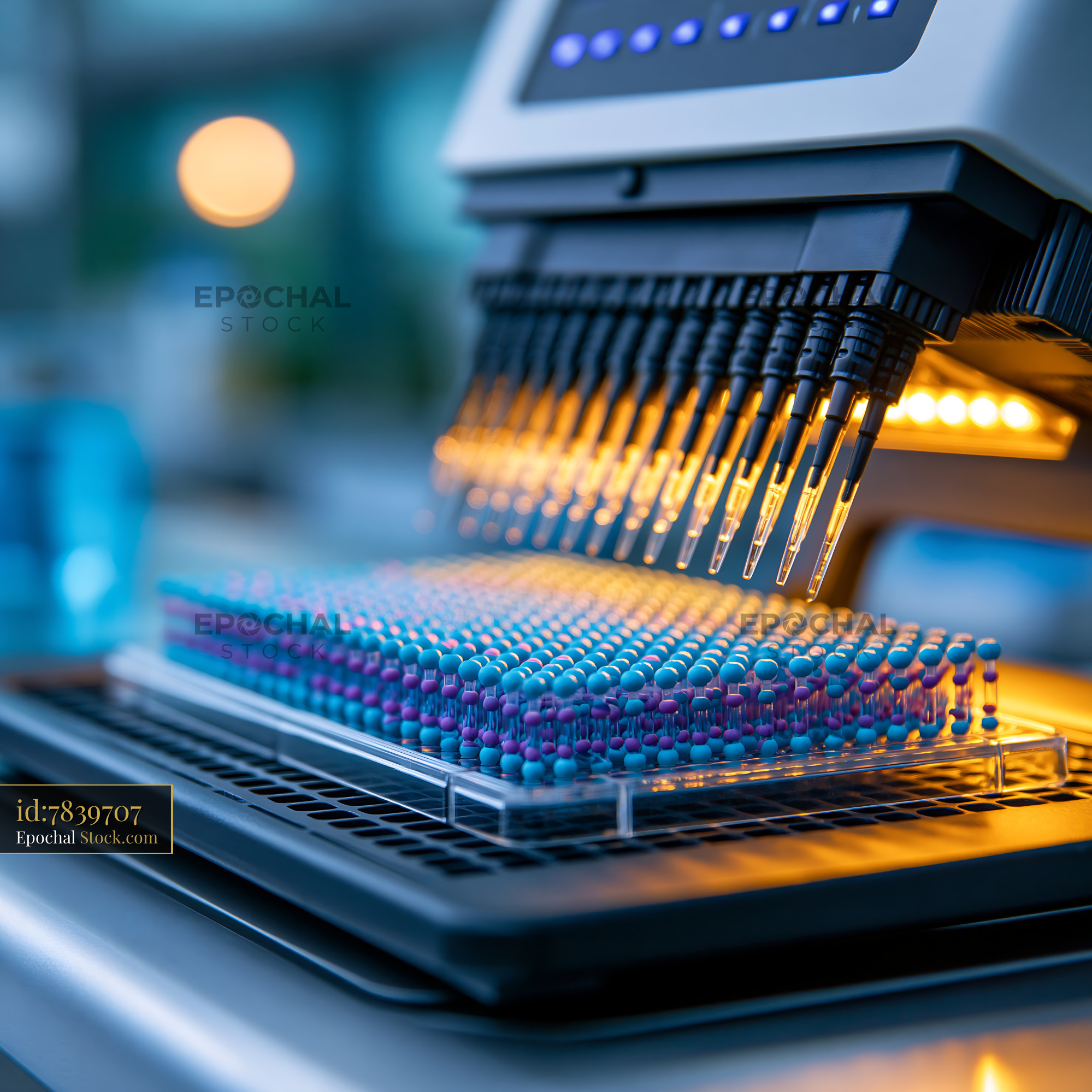 Automated pipette head with a scintillation proximity assay bead plate - stock photo