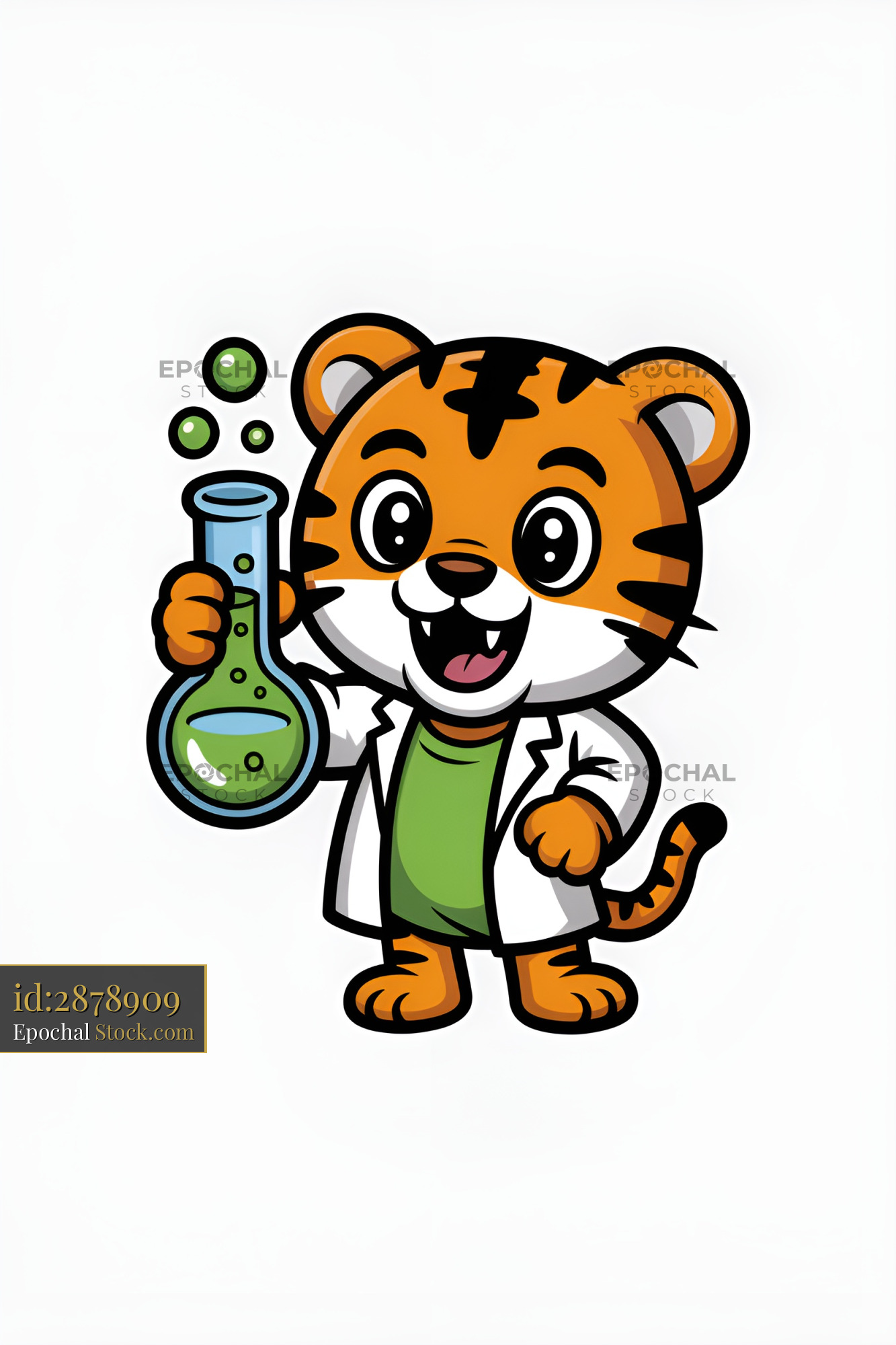 Cute tiger character holds a flask in a lab setting Premium Stock Photo - stock photo