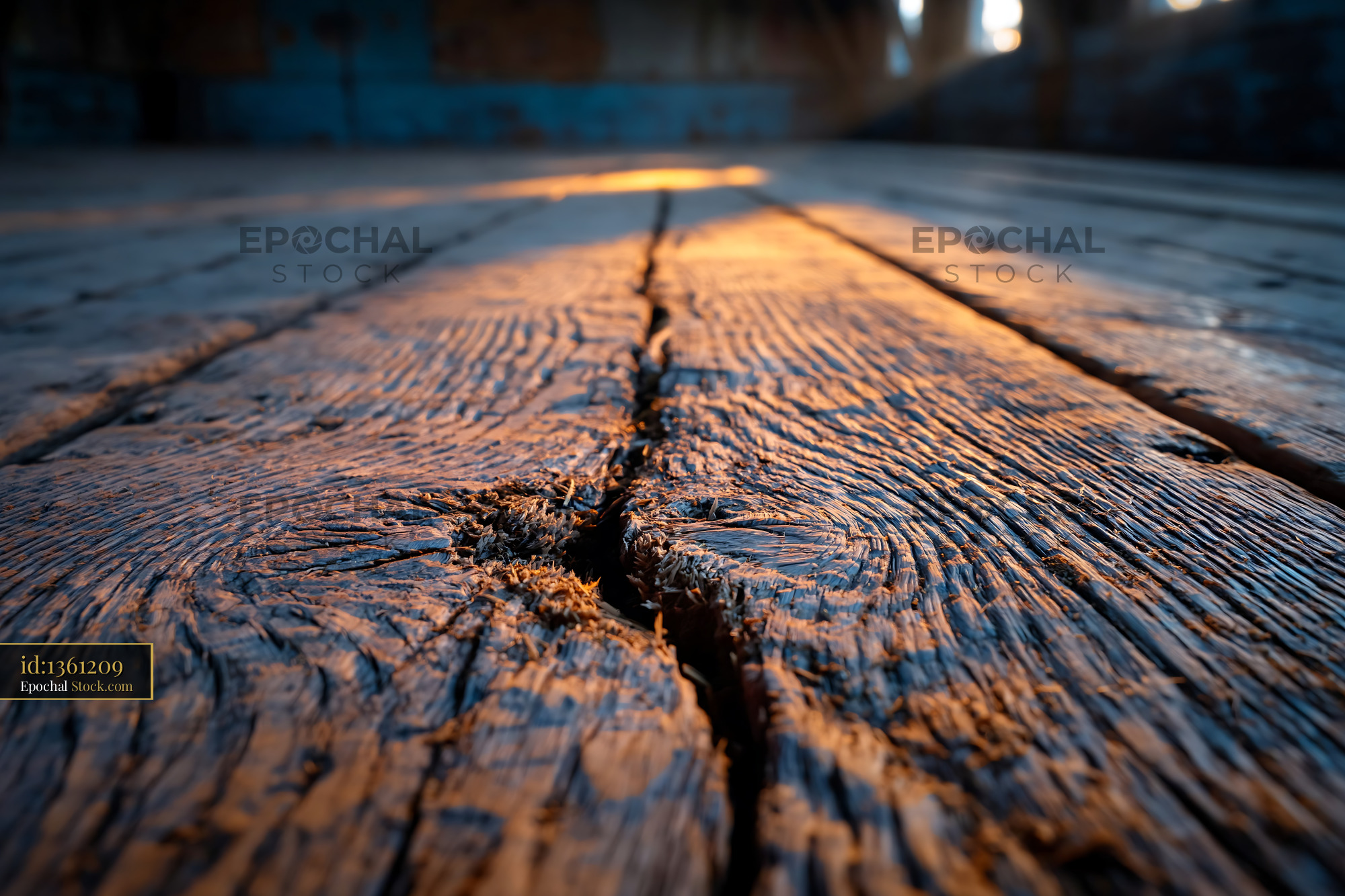 Spotlight hitting empty wooden stage in a sunlit abandoned room - stock photo