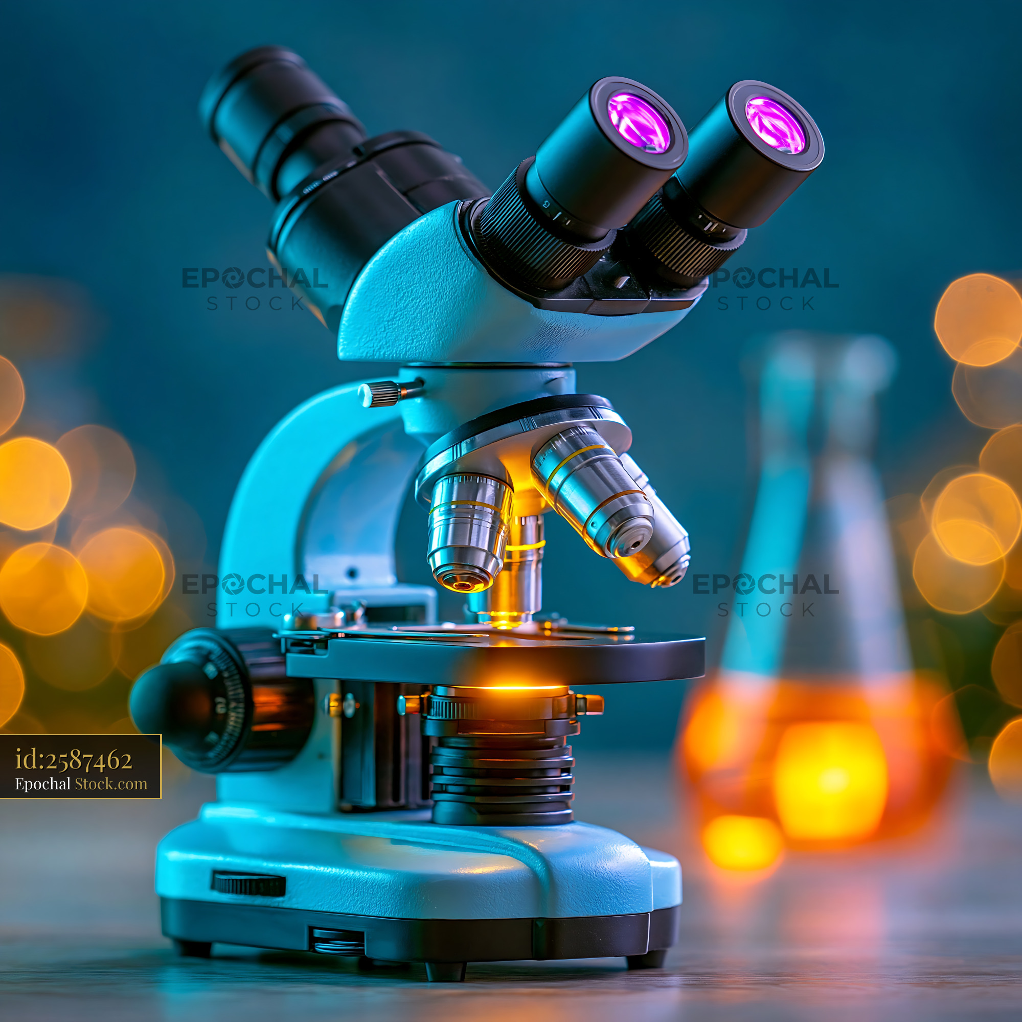 Modern binocular microscope for expansion microscopy research - stock photo