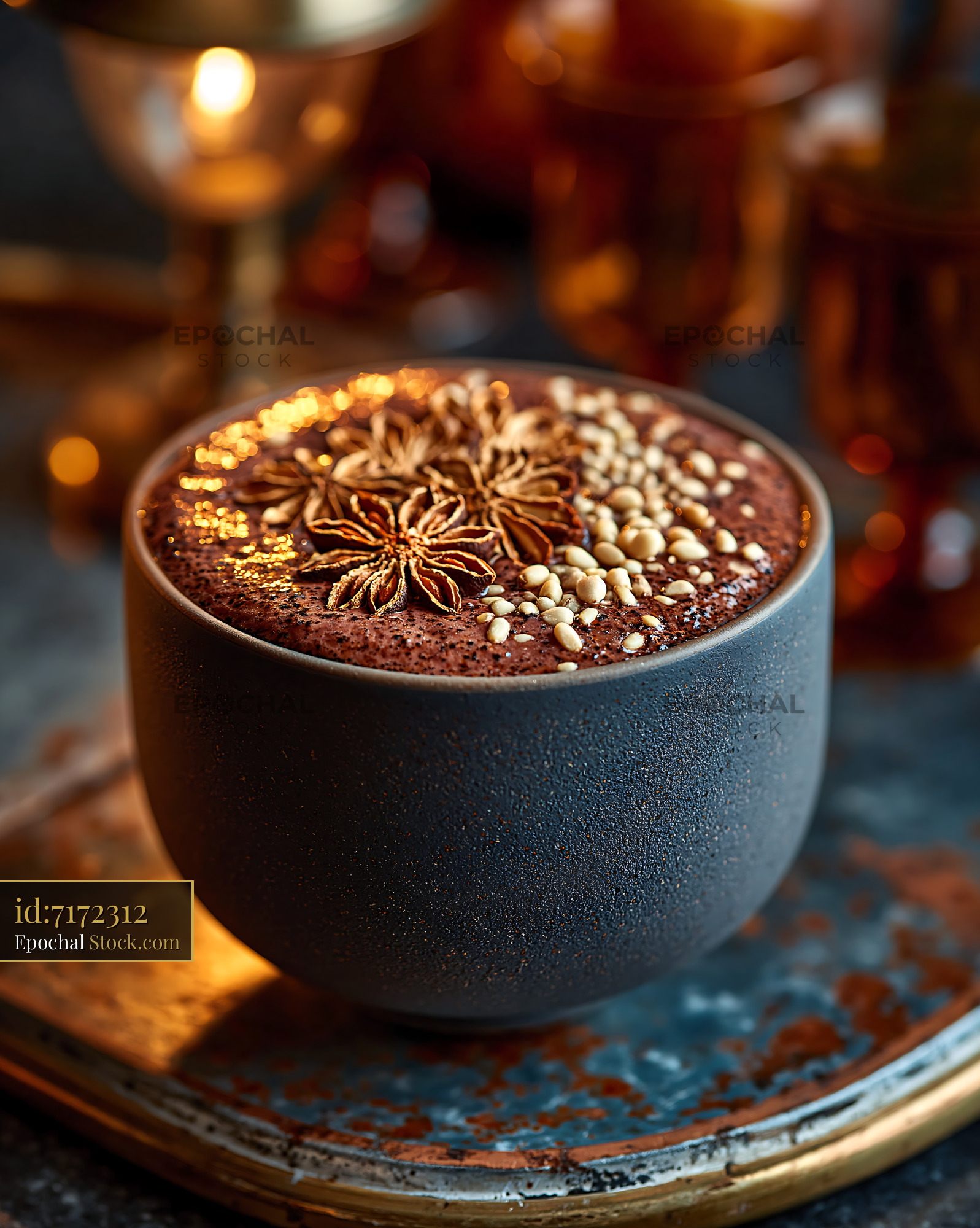 Daechu jujube smoothie topped with star anise and pine nuts - stock photo
