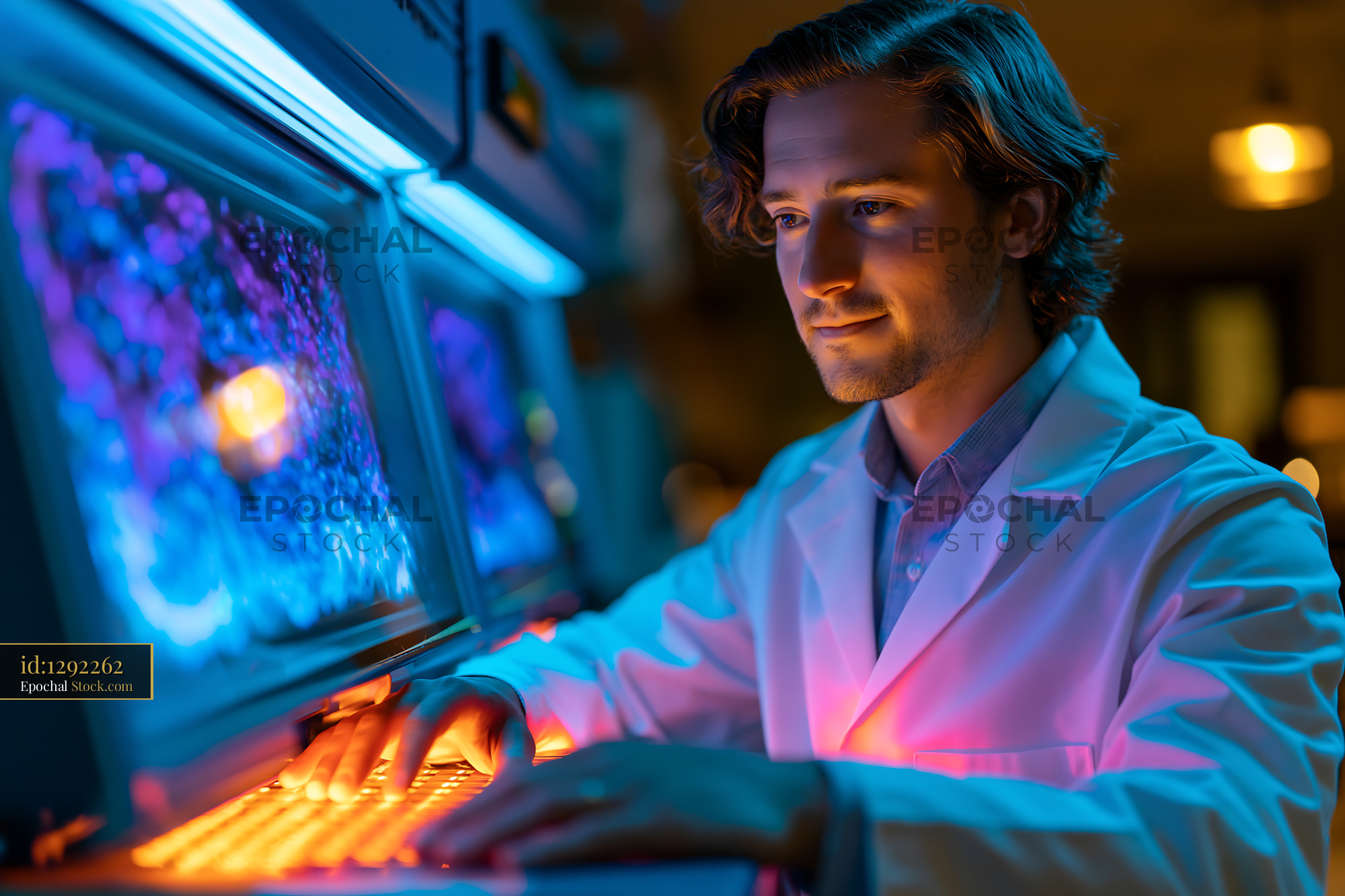 Young male scientist performing cas12b mediated nucleic acid detection - stock photo