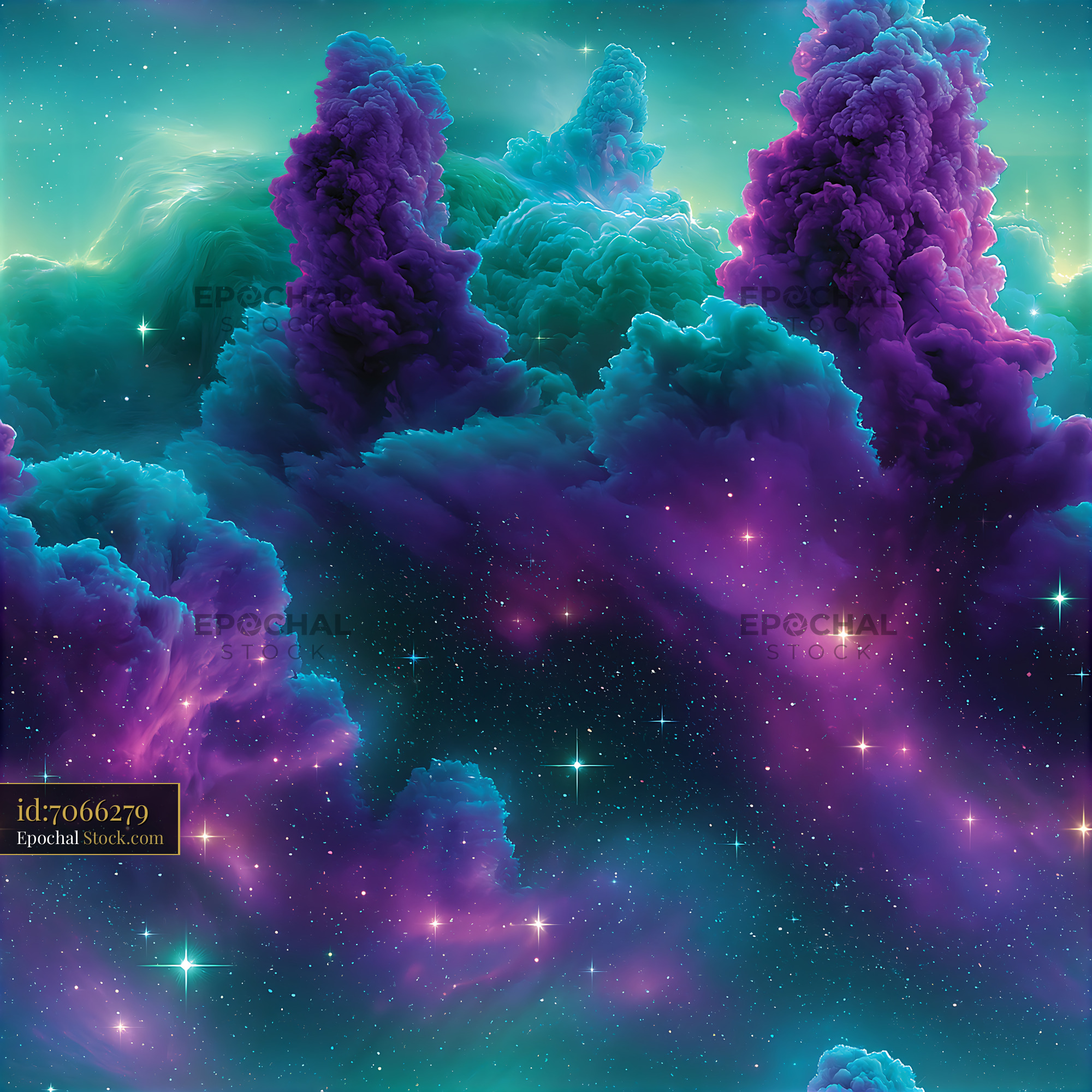 Vibrant Purple Teal Cosmic Nebula Galaxy - stock photo