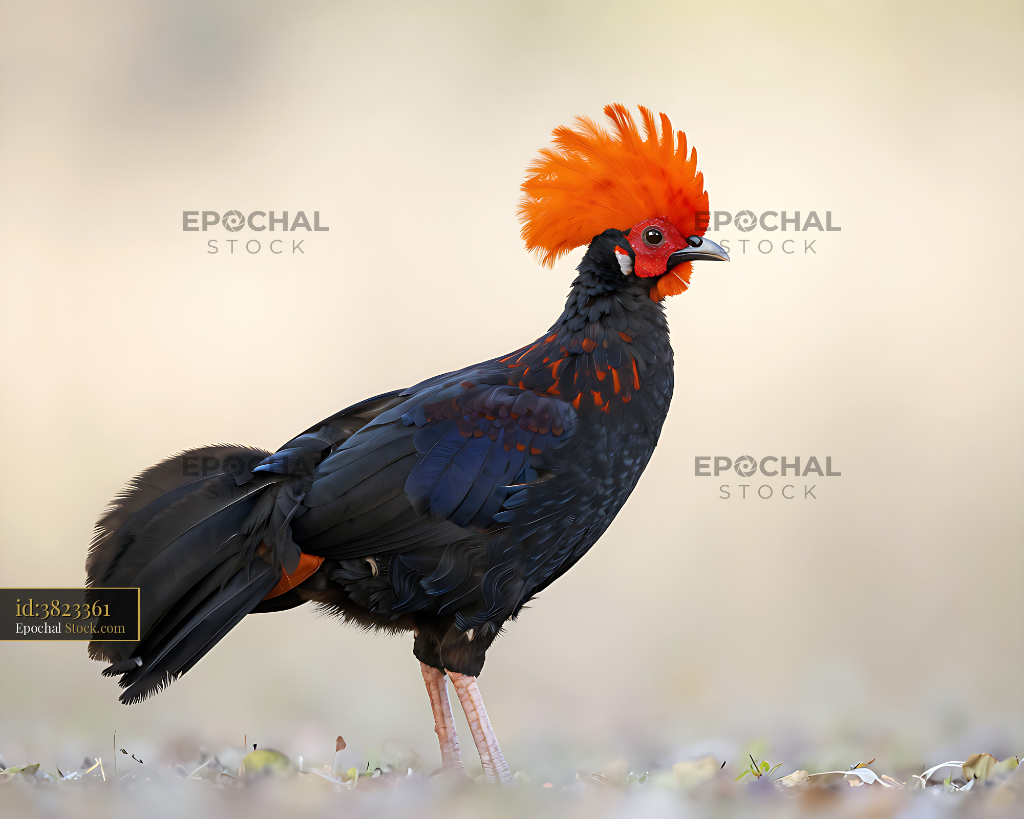 Male Andean cock-of-the-rock displaying its bright orange crest - stock photo