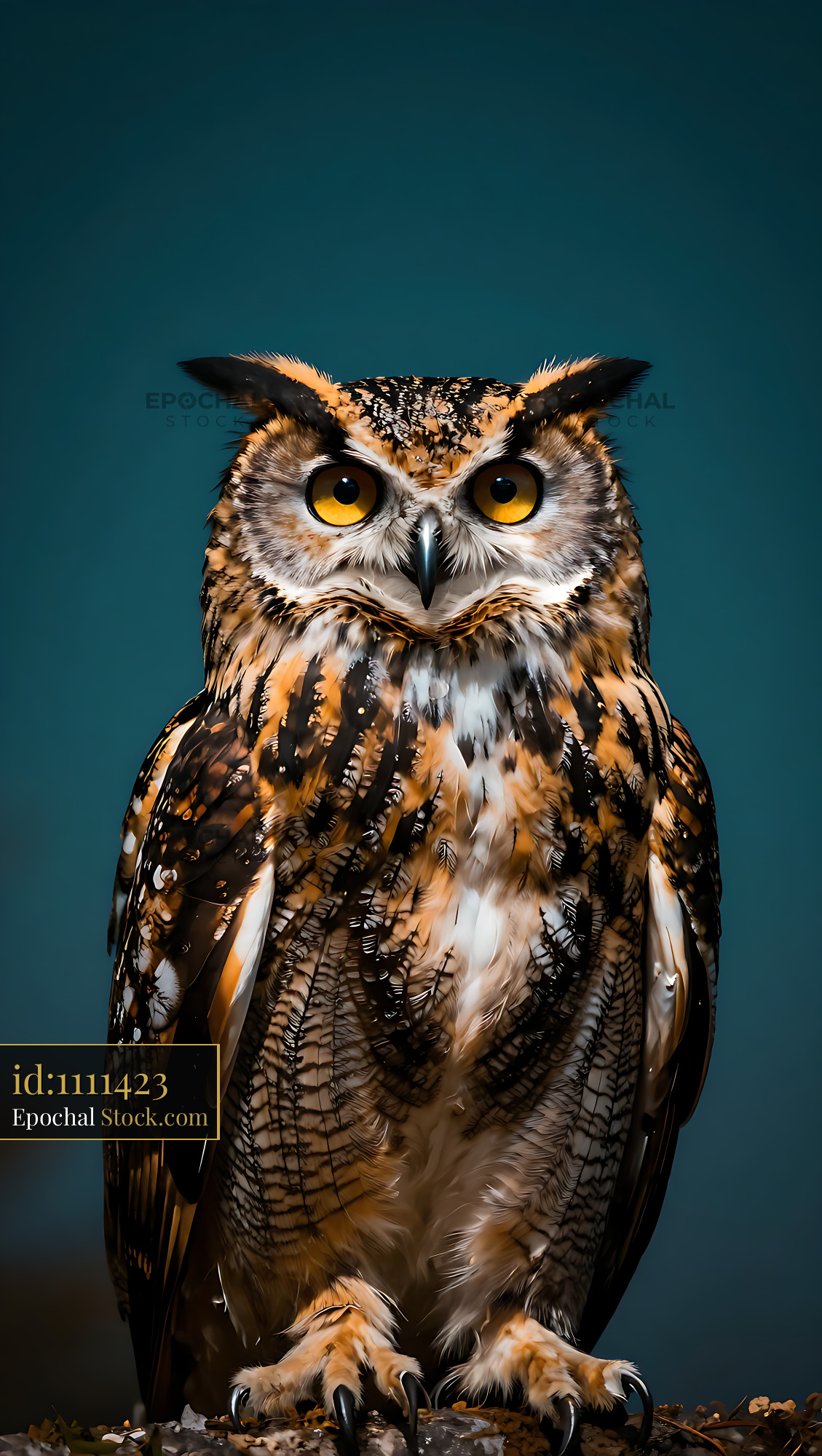 Majestic Eurasian eagle owl portrait with intense yellow eyes - stock photo