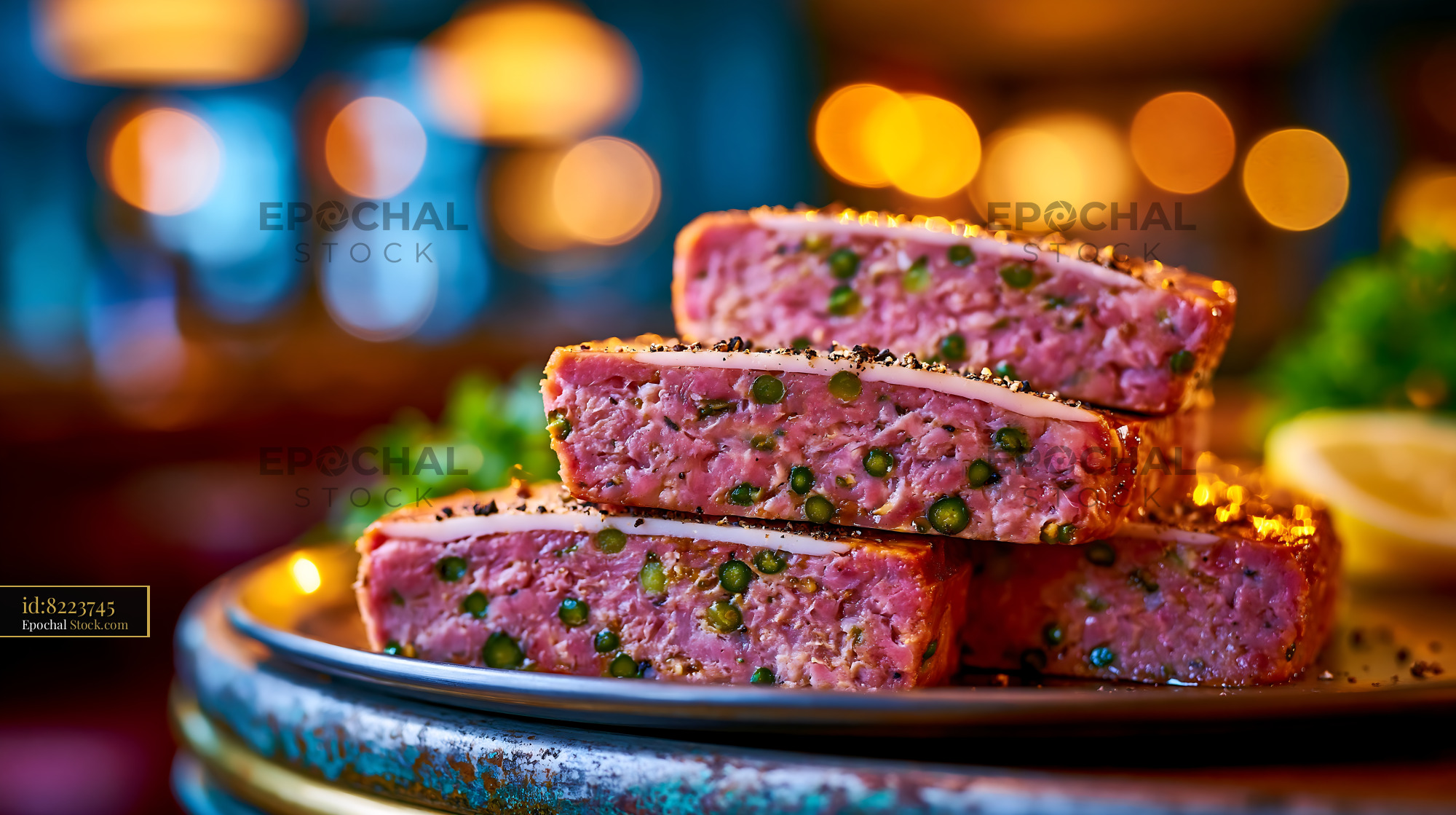 Artisanal pate de campagne meat slices served in a cozy restaurant - stock photo