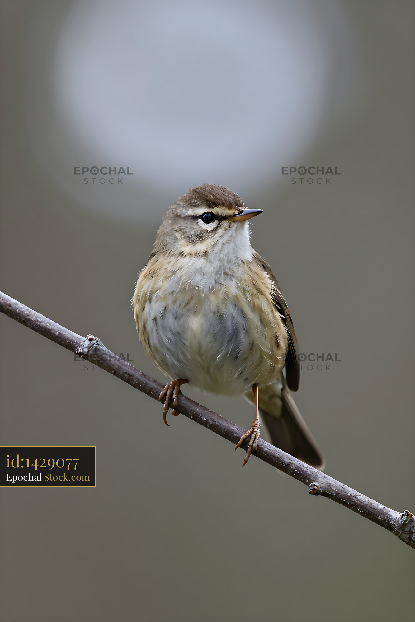Willow warbler perched on a slender branch against a soft bokeh backgr - stock photo