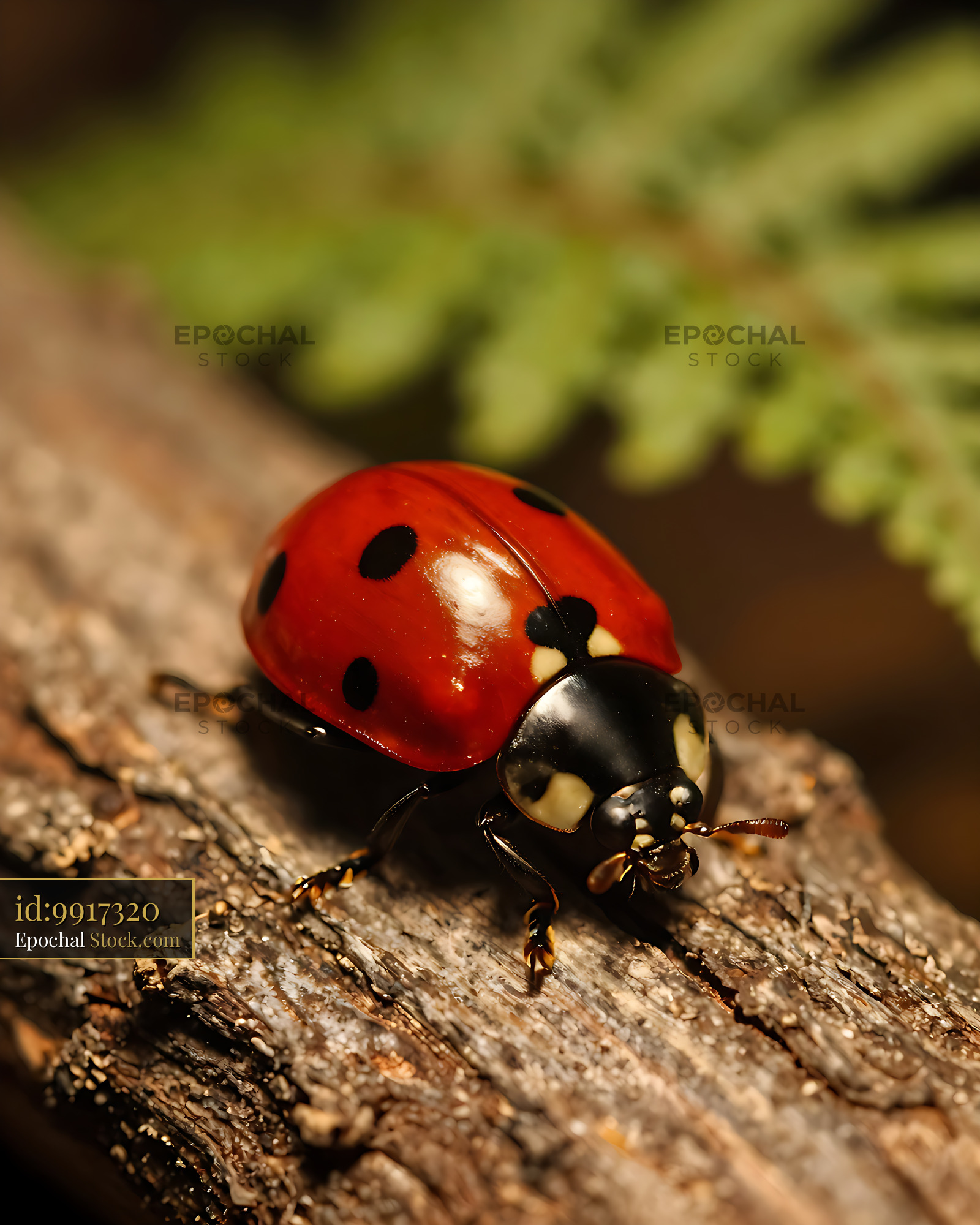 Lily leaf beetle resting on a textured tree branch in the garden - stock photo