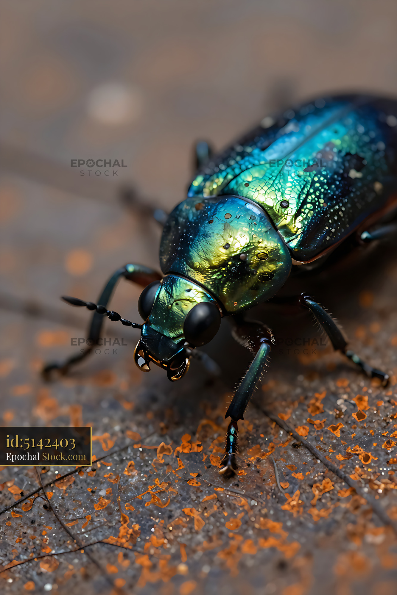 Iridescent leaf beetle with metallic green and blue shell in nature - stock photo