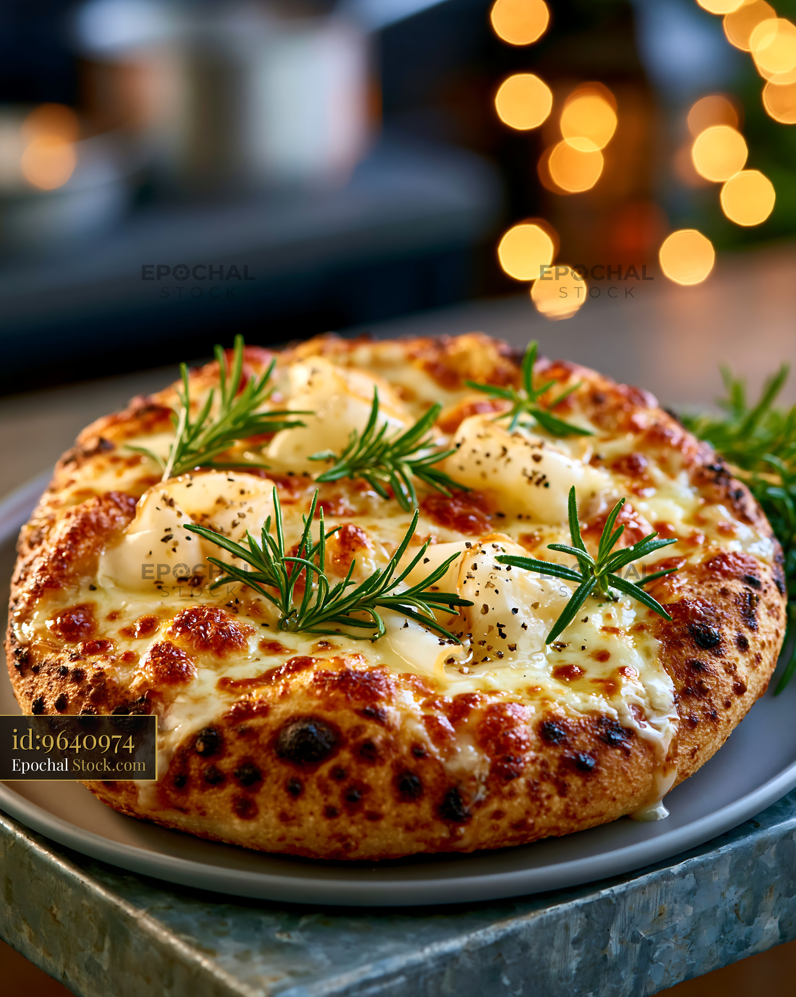 Gourmet Neapolitan pizza with lardo di colonnata and fresh rosemary - stock photo