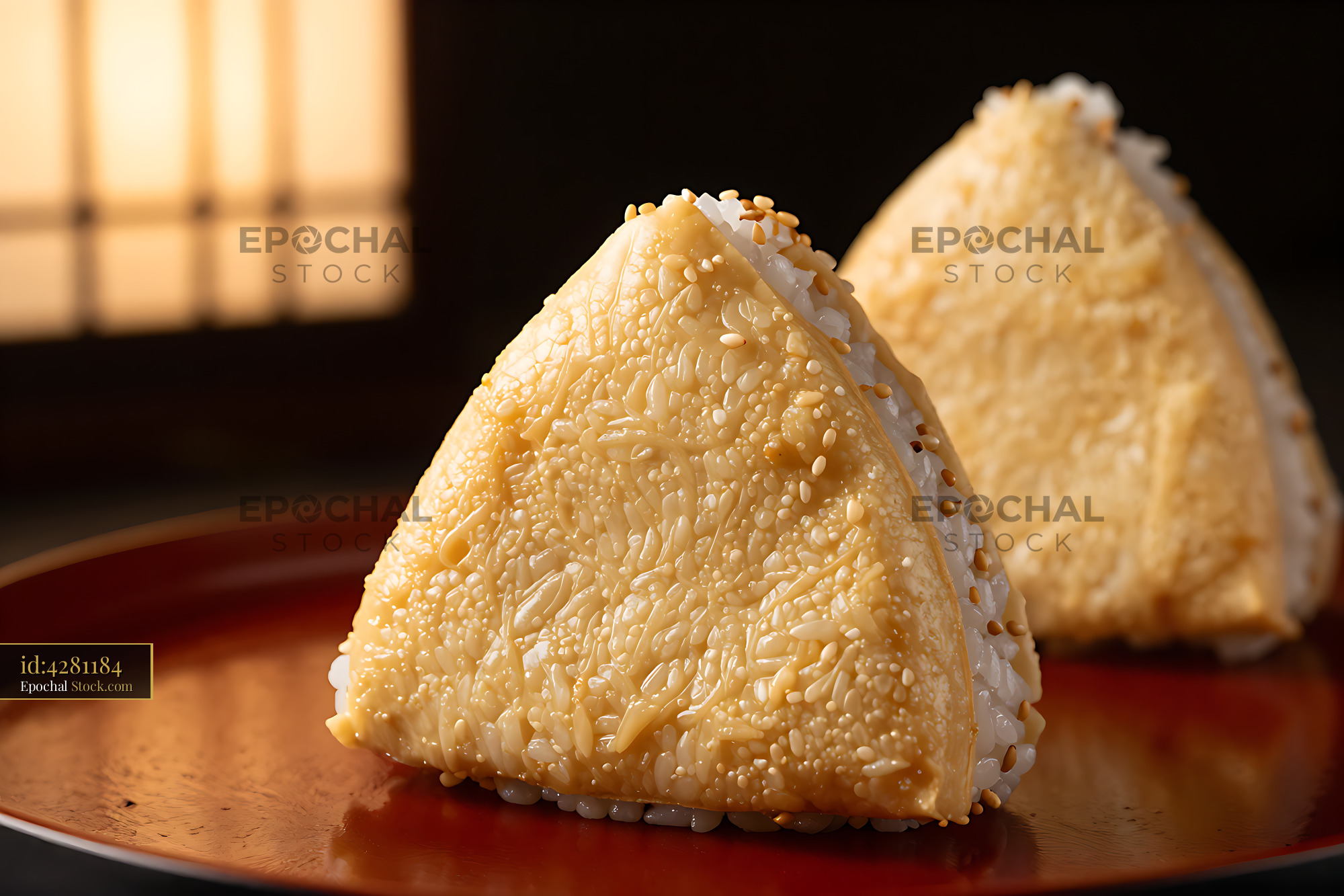 Traditional inarizushi kansai-style served on a red lacquer tray - stock photo