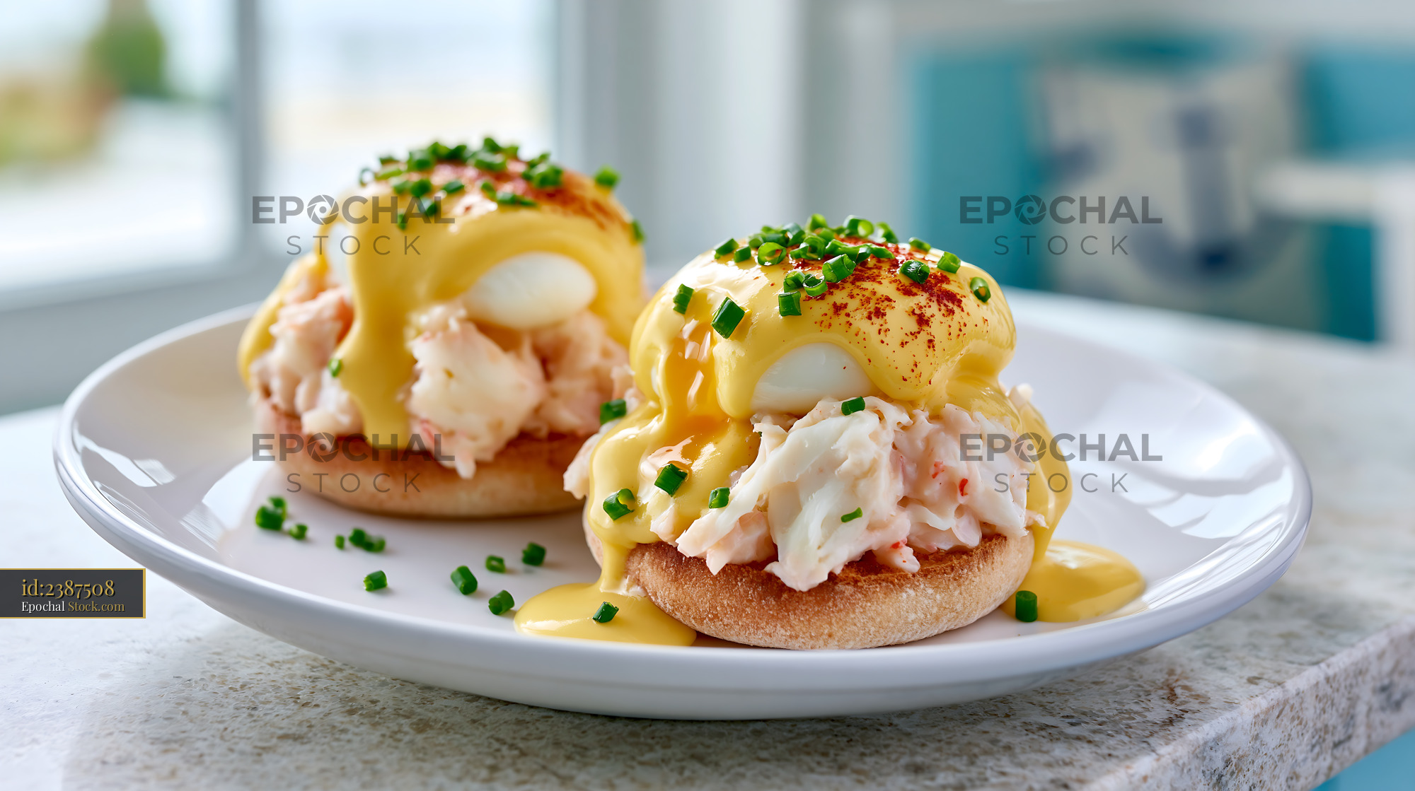 Eggs Neptune with fresh crab meat and hollandaise sauce for brunch - stock photo