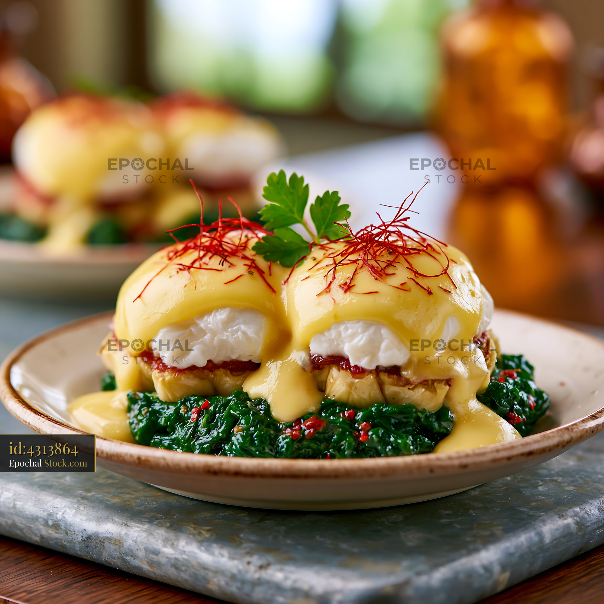 Gourmet eggs sardou with poached eggs artichokes and hollandaise sauce - stock photo