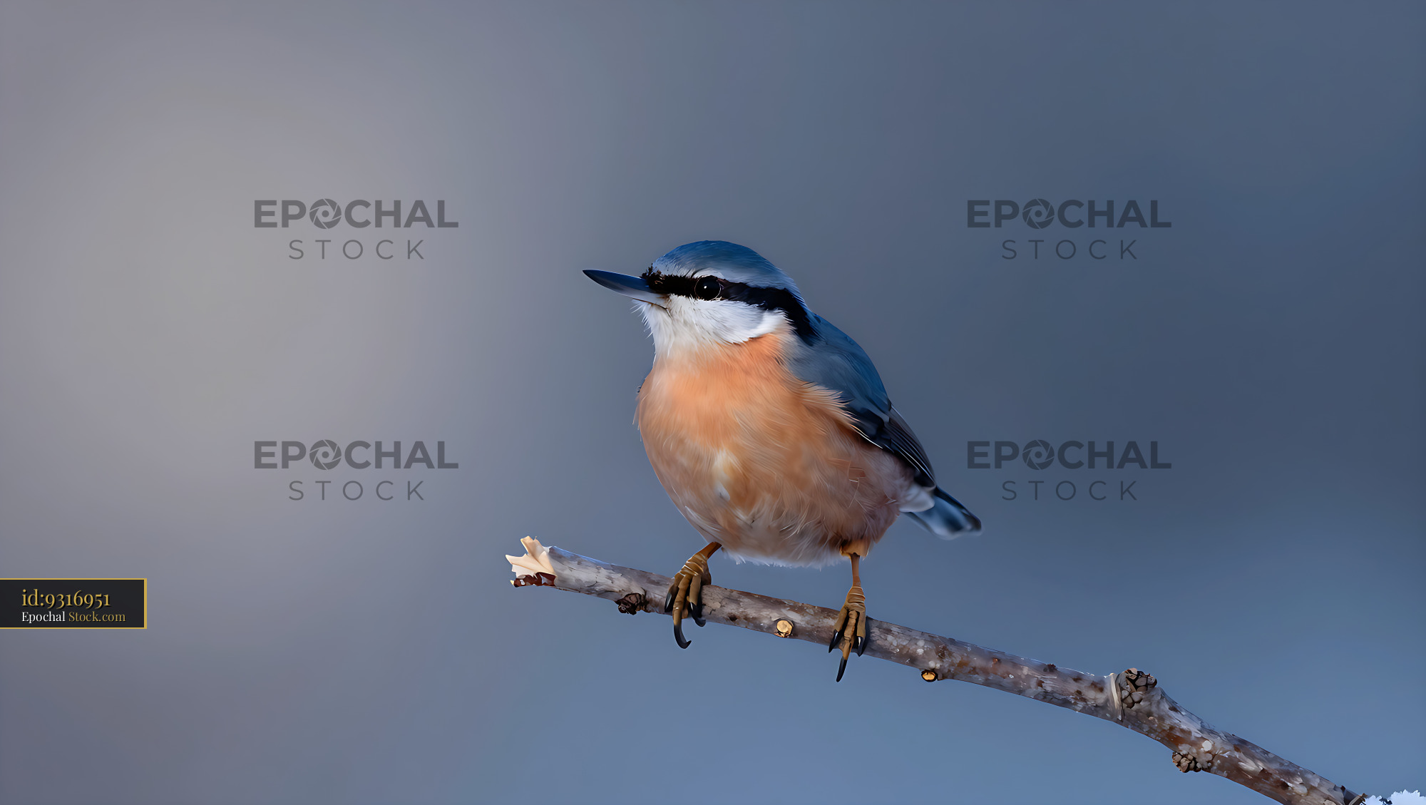 Eurasian nuthatch perched on a thin branch against a soft background - stock photo