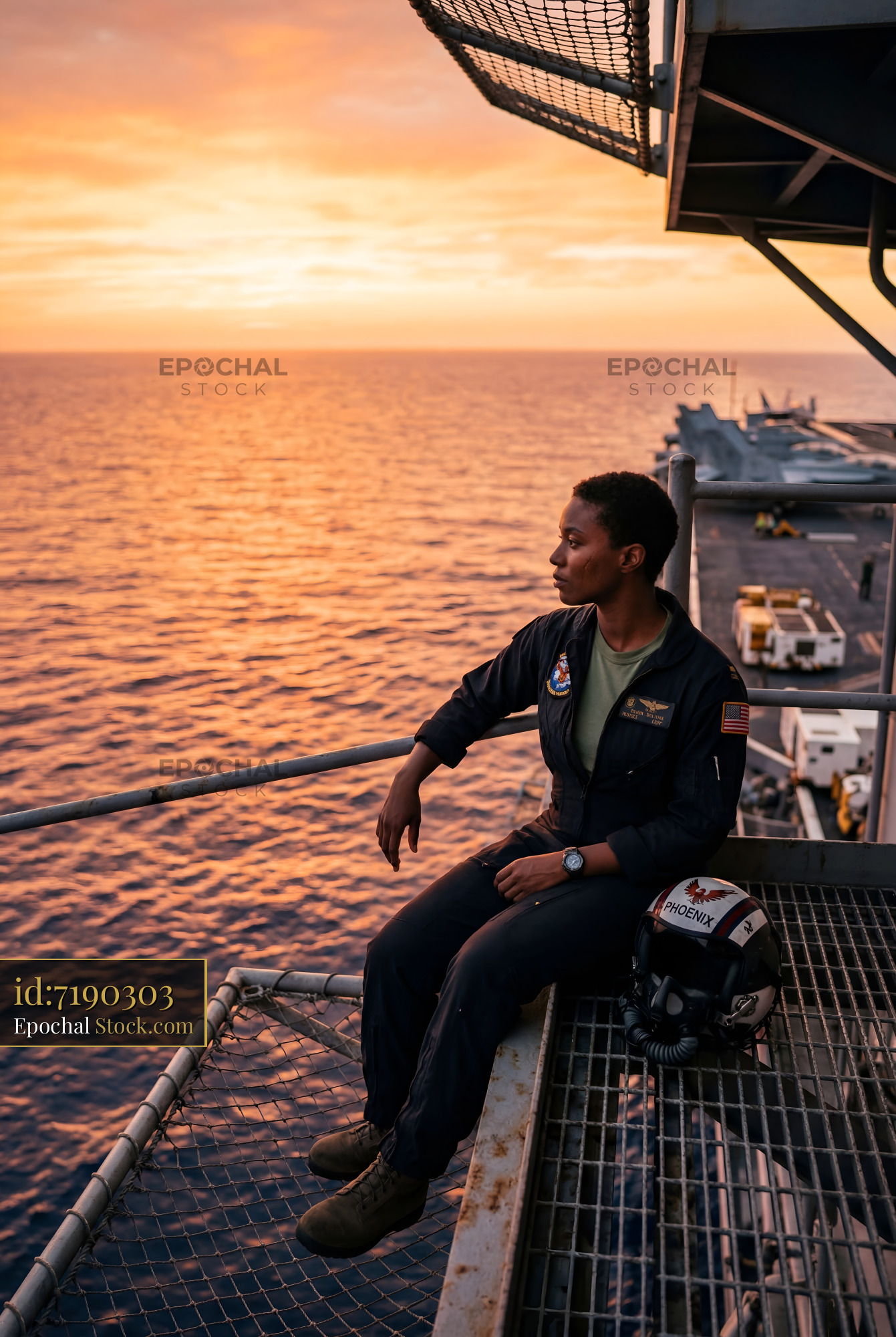 Sunset view from an aircraft carrier at sea Premium Stock Image - stock photo