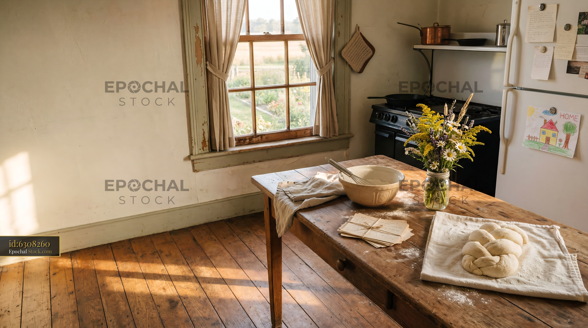 Baking bread in a rustic kitchen during afternoon light Premium Stock Image - stock photo