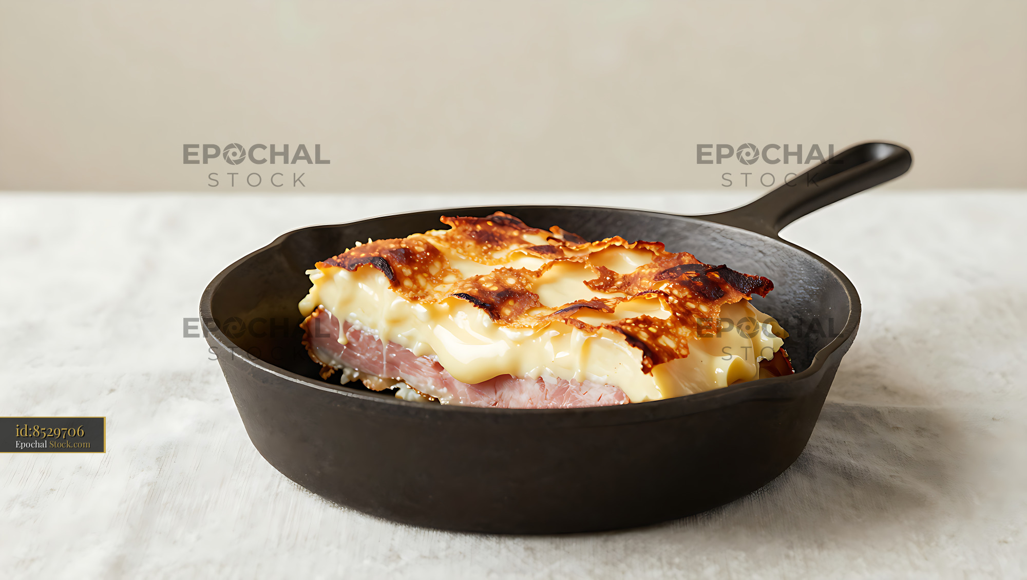Traditional Wiener Schinkenfleckerl served in a cast iron skillet - stock photo