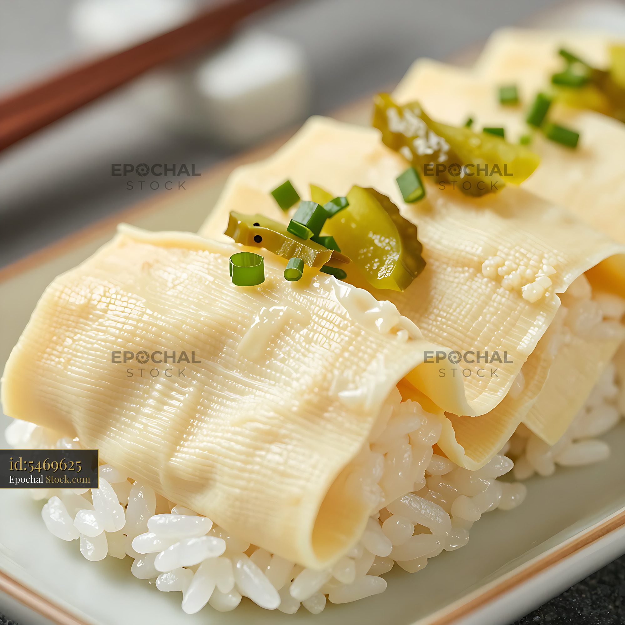 Yuba temari sushi with delicate tofu skin and seasoned rice - stock photo