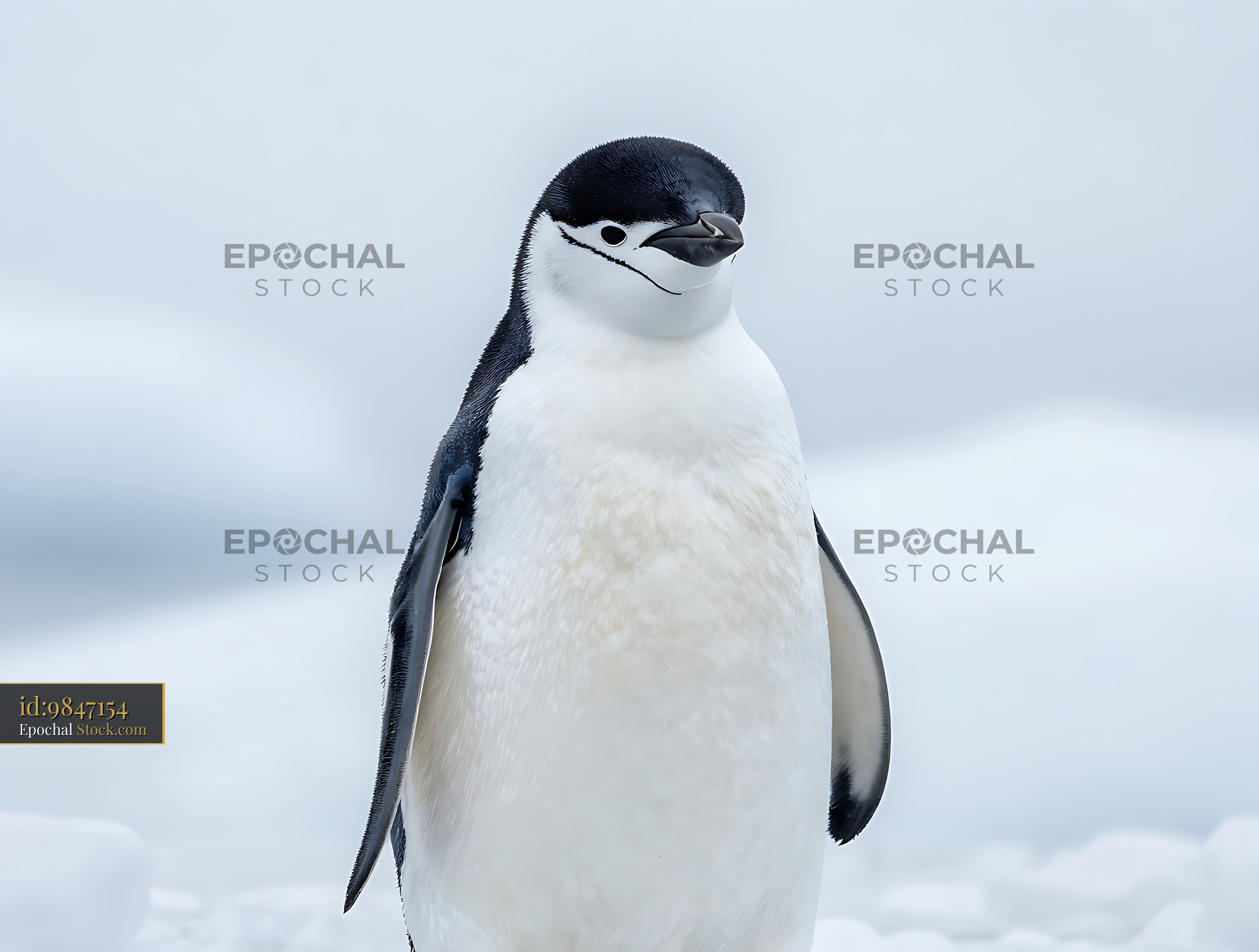 Chinstrap penguin standing on snow in a soft winter landscape - stock photo