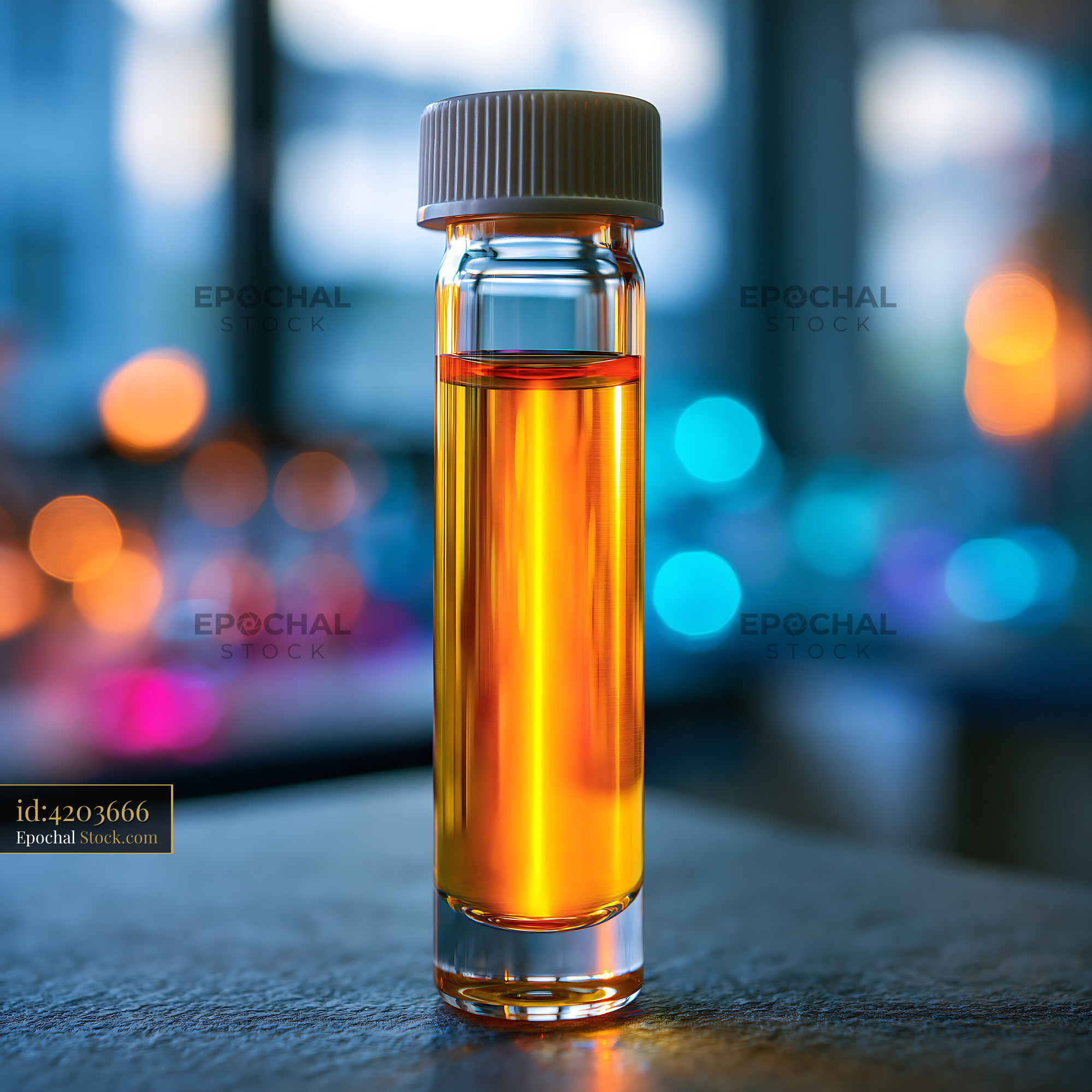 Glass vial with amber liquid for size exclusion chromatography - stock photo