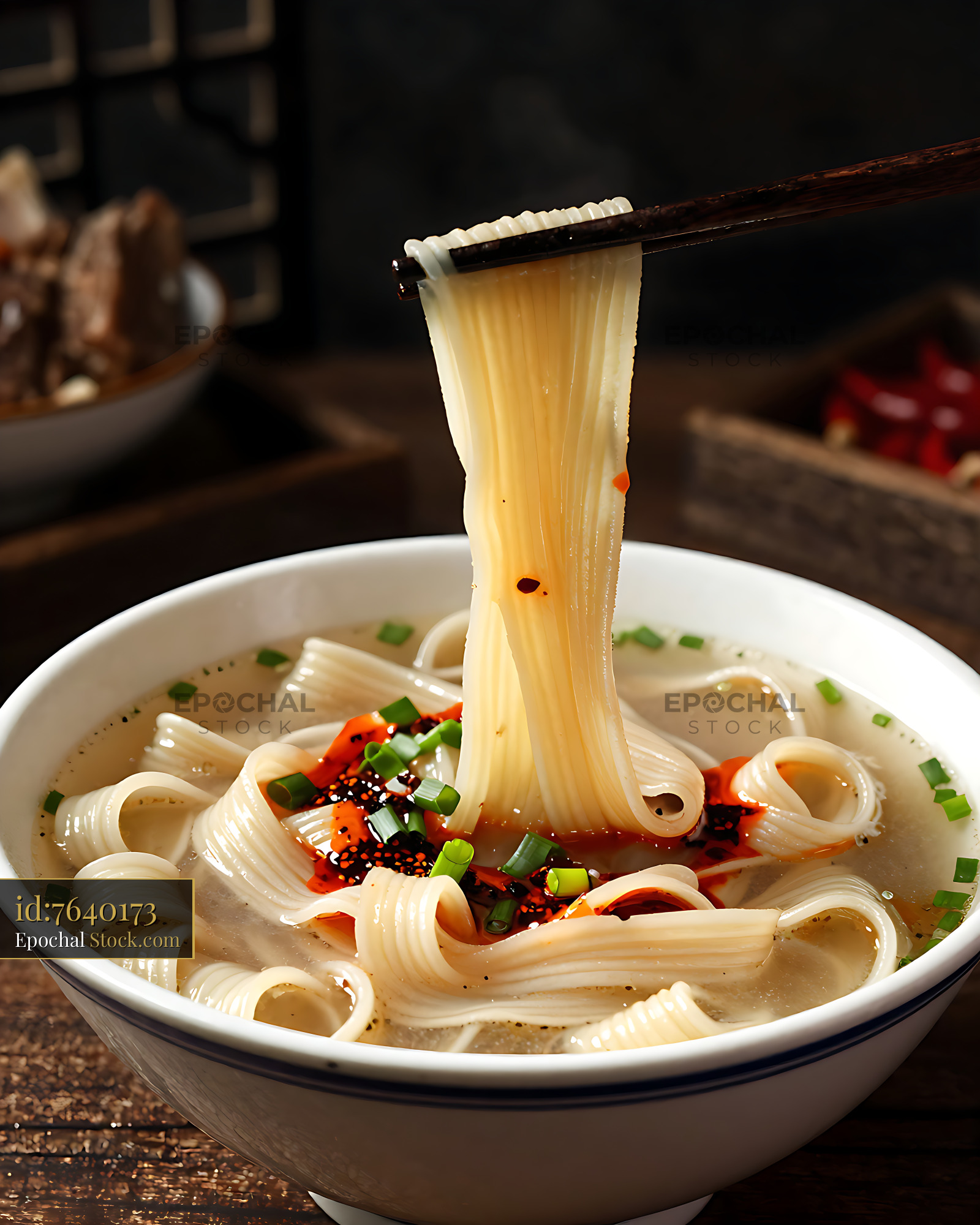 Authentic Shanxi Tihuan Mian noodles served with spicy chili oil - stock photo