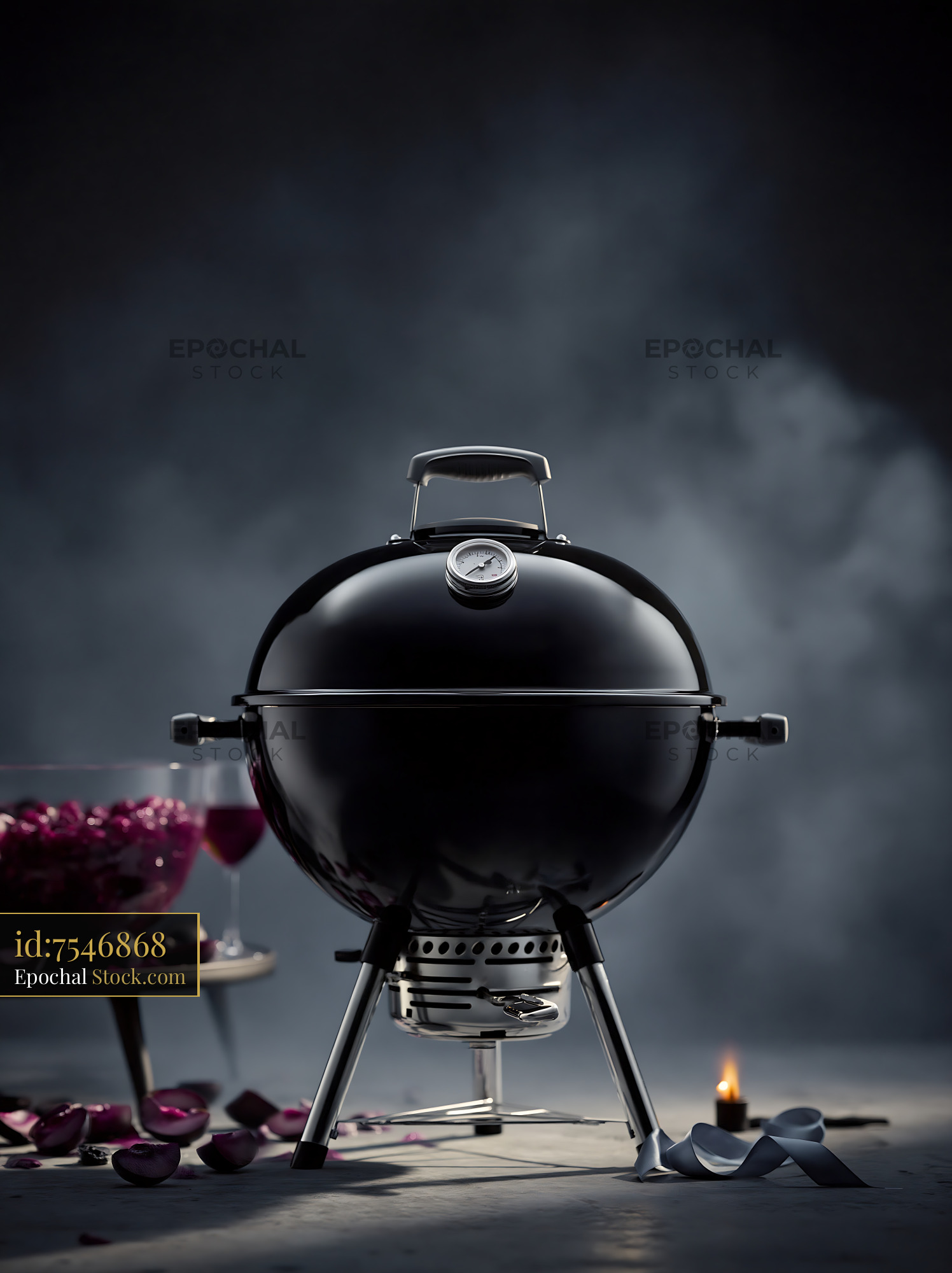 Black kettle barbecue grill at an elegant evening garden party - stock photo