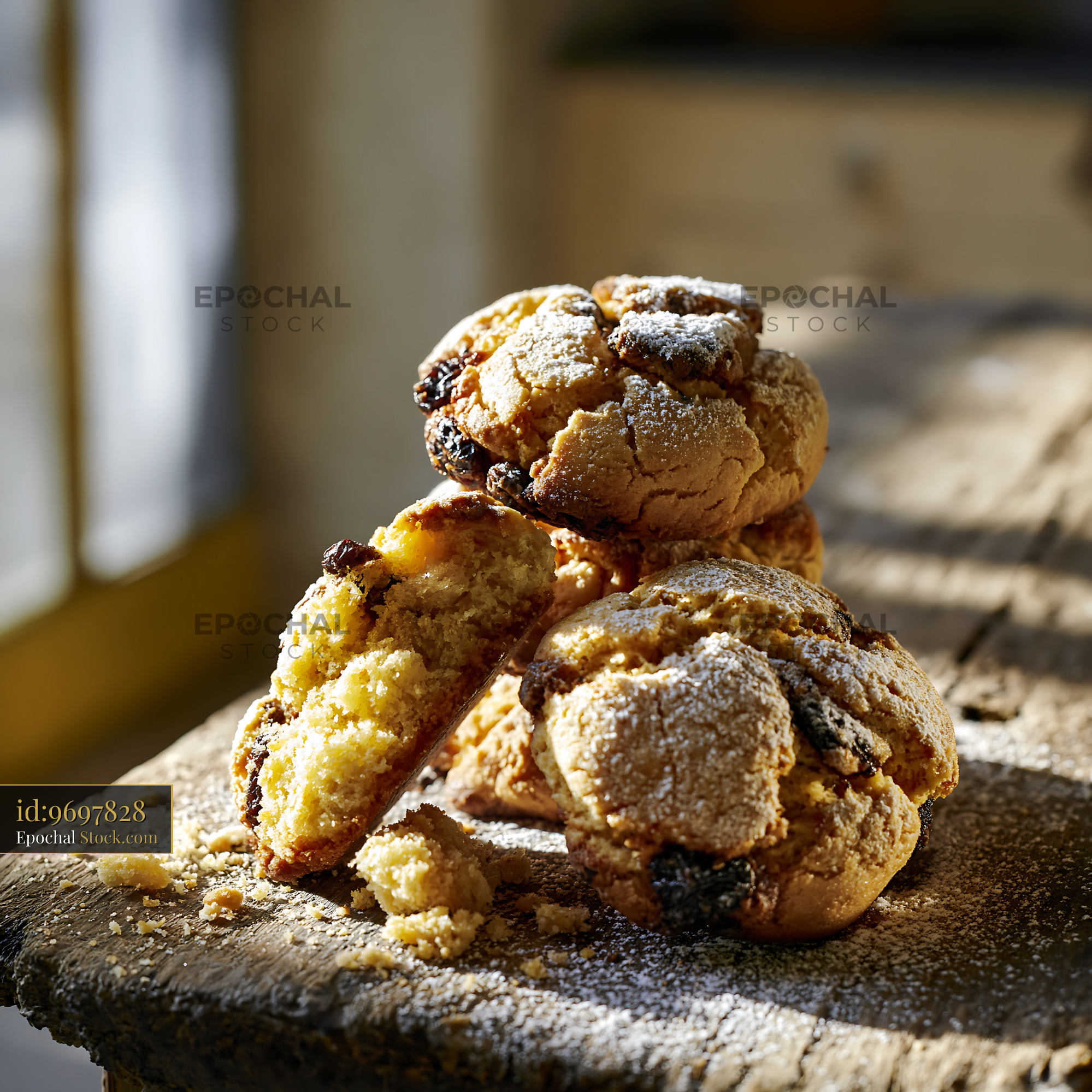 Shirini kishmishi biscuits with raisins on a rustic wooden table - stock photo