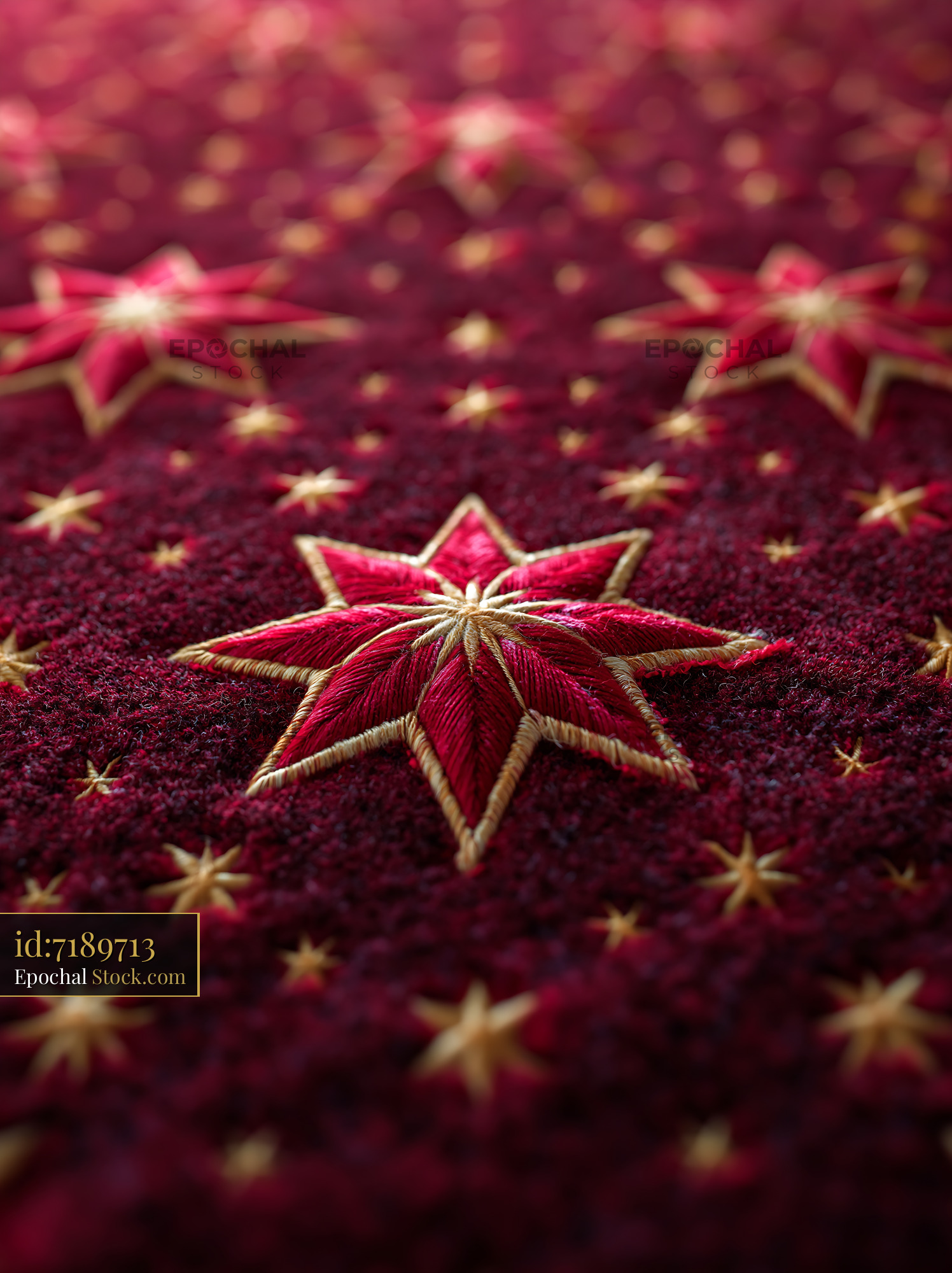 Red carpet stars pattern floor with elegant golden embroidery - stock photo