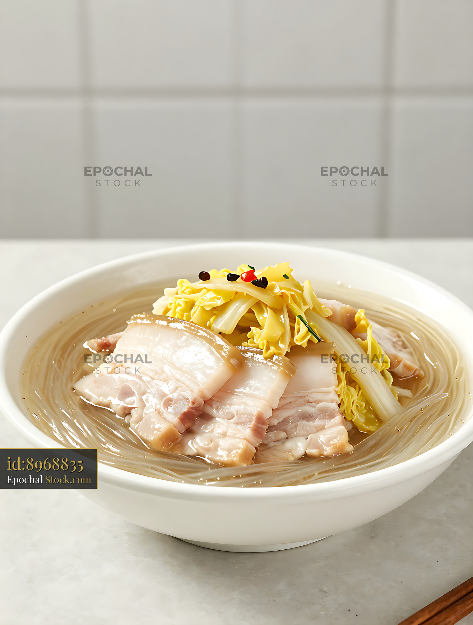 Traditional Dongbei suan cai bai rou with pork belly and noodles - stock photo