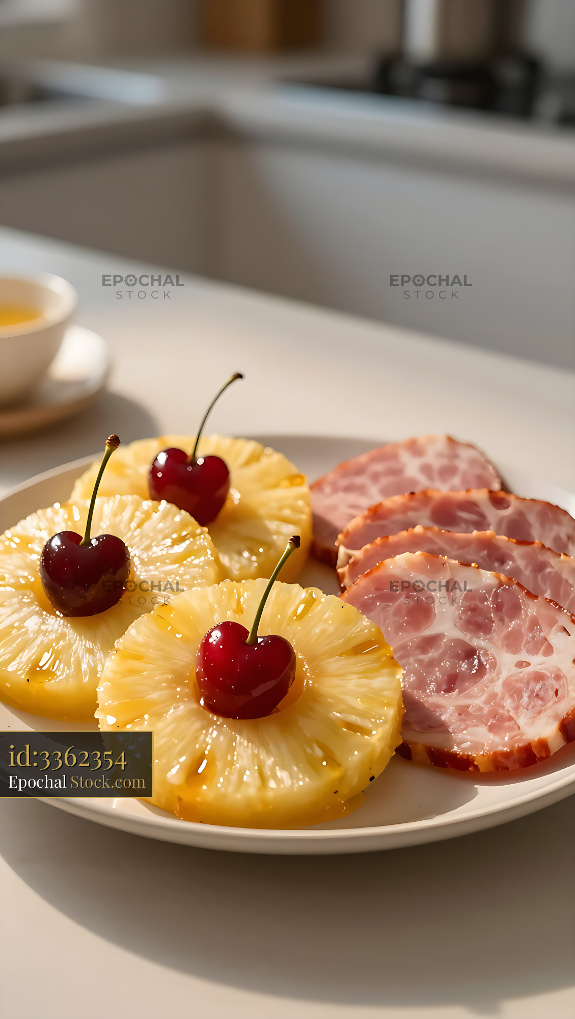 Filipino Hamonado served with glazed pineapple rings and cherries - stock photo