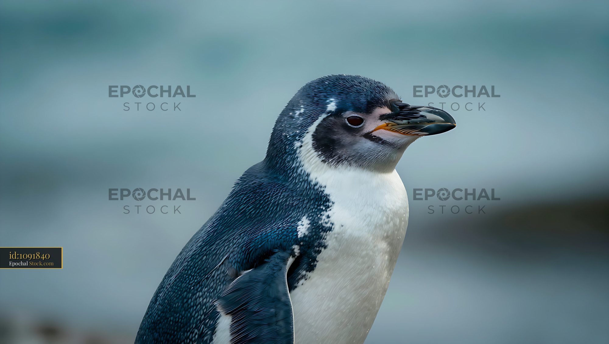 Little blue penguin looking out over the ocean at the coast - stock photo