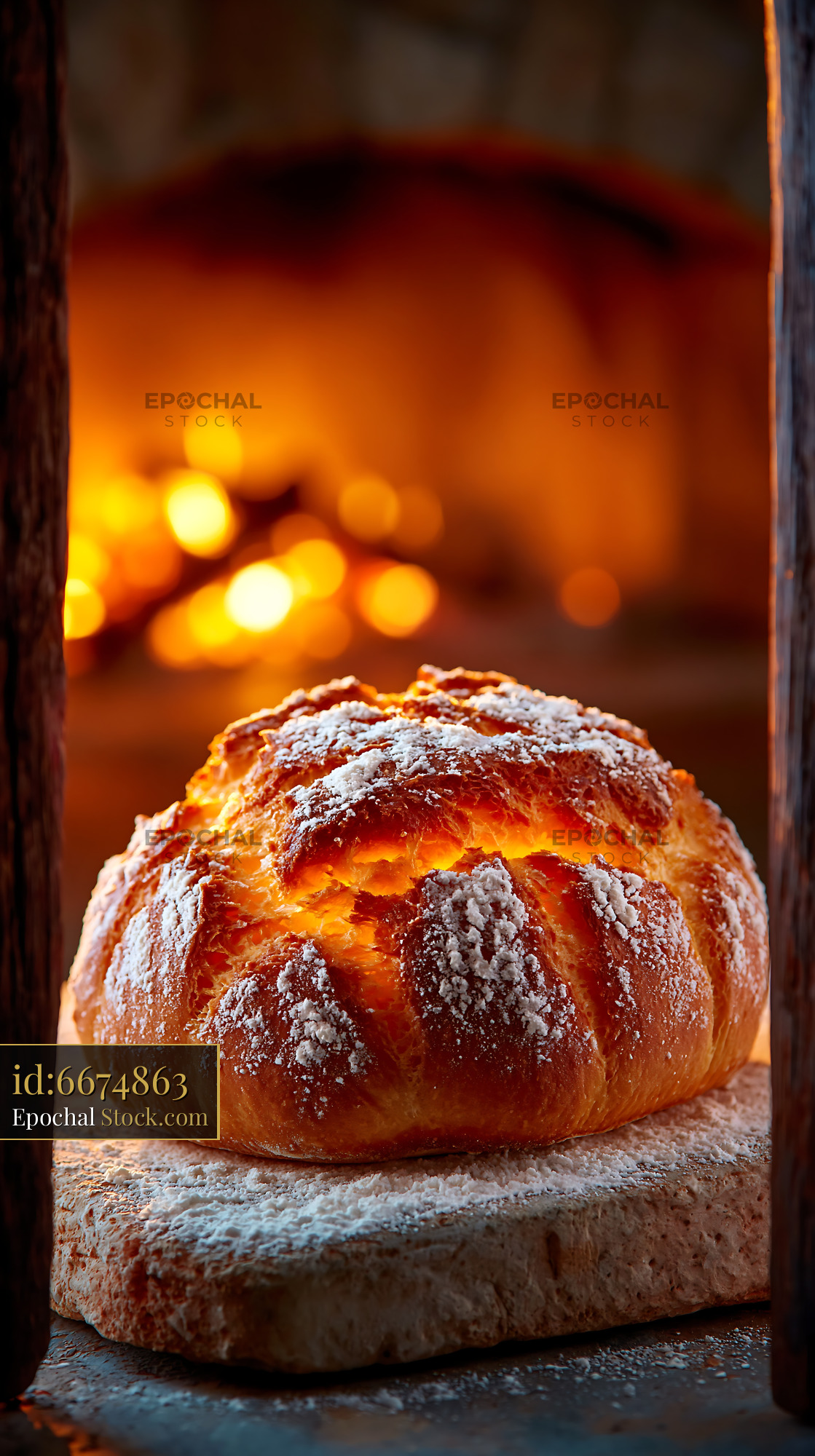 Fresh salt rising german bread dusted with flour by a warm wood fire - stock photo