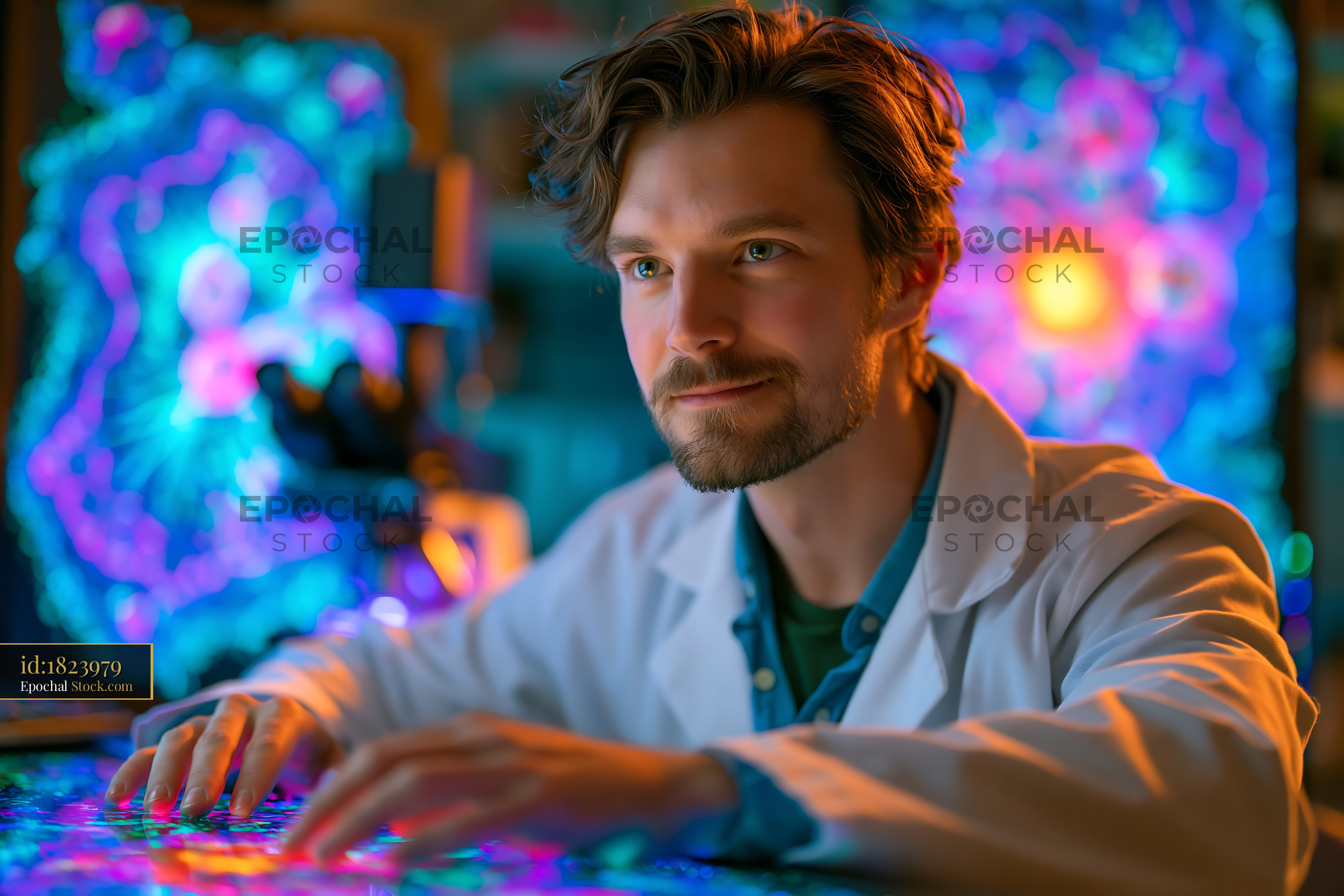 Scientist analyzing expansion microscopy dna oligonucleotide labeling - stock photo