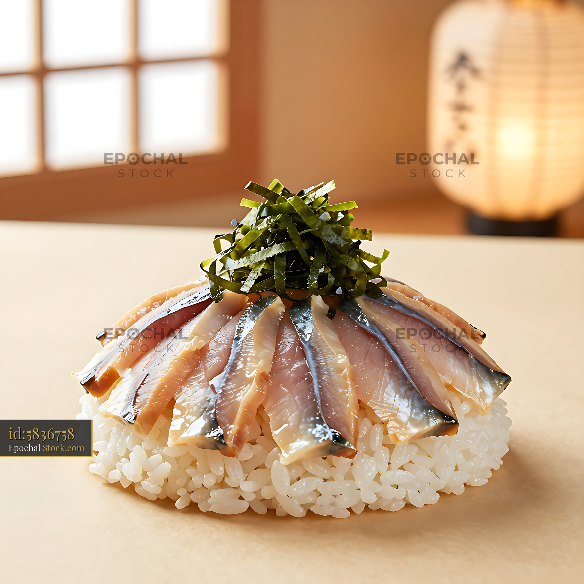Traditional mamakari chirashi sushi with pickled shad and seaweed - stock photo