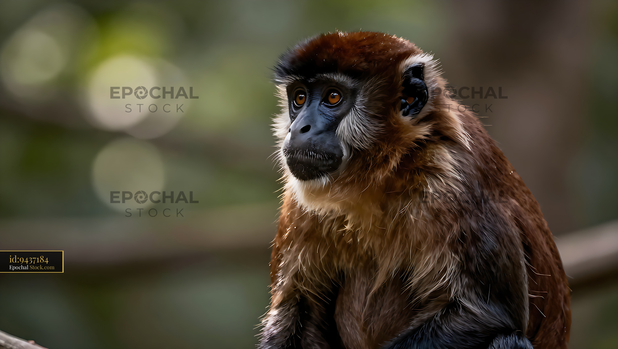 De Brazza's monkey with distinctive white beard in a lush forest - stock photo