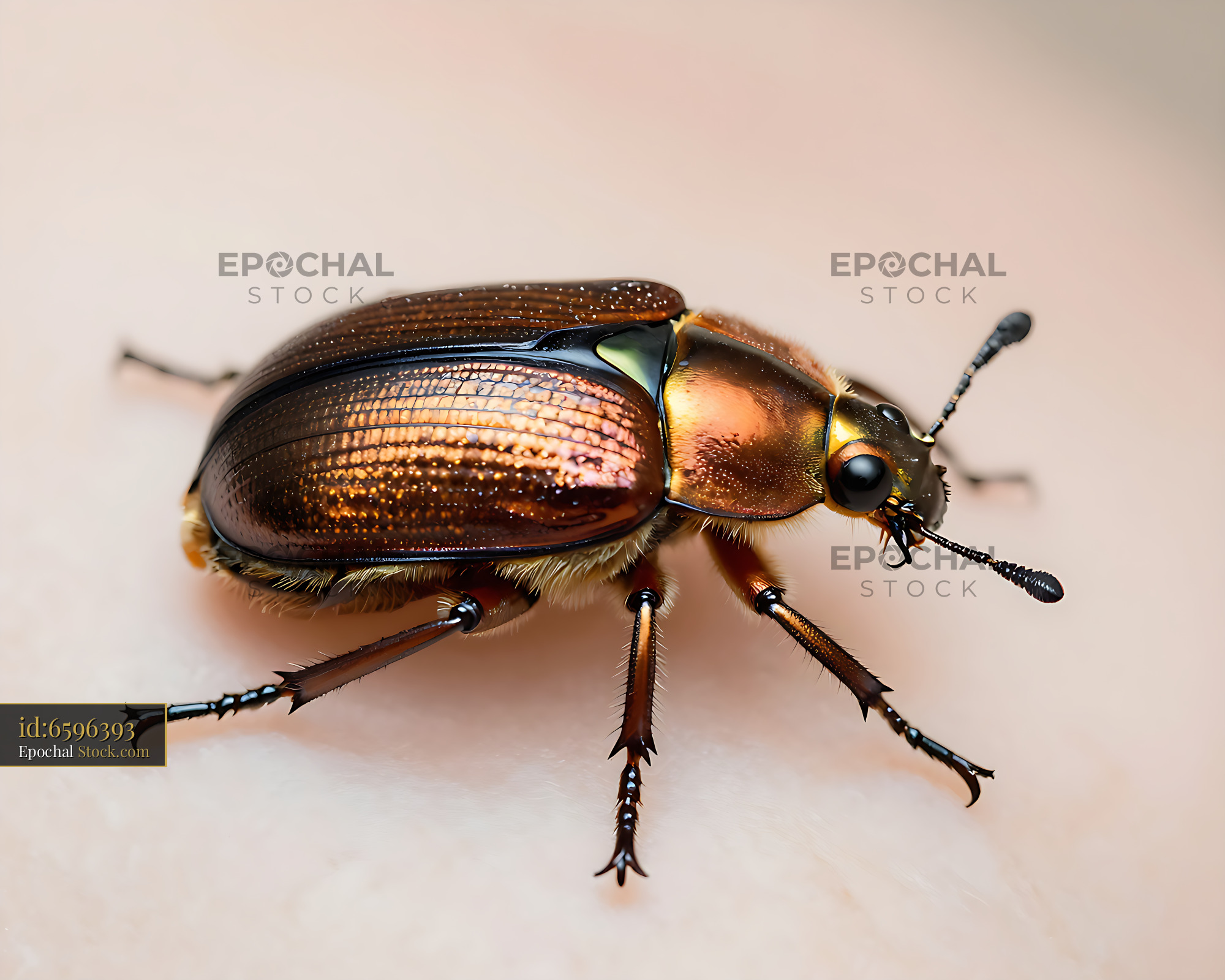 Golden tortoise beetle with iridescent shell in macro detail - stock photo