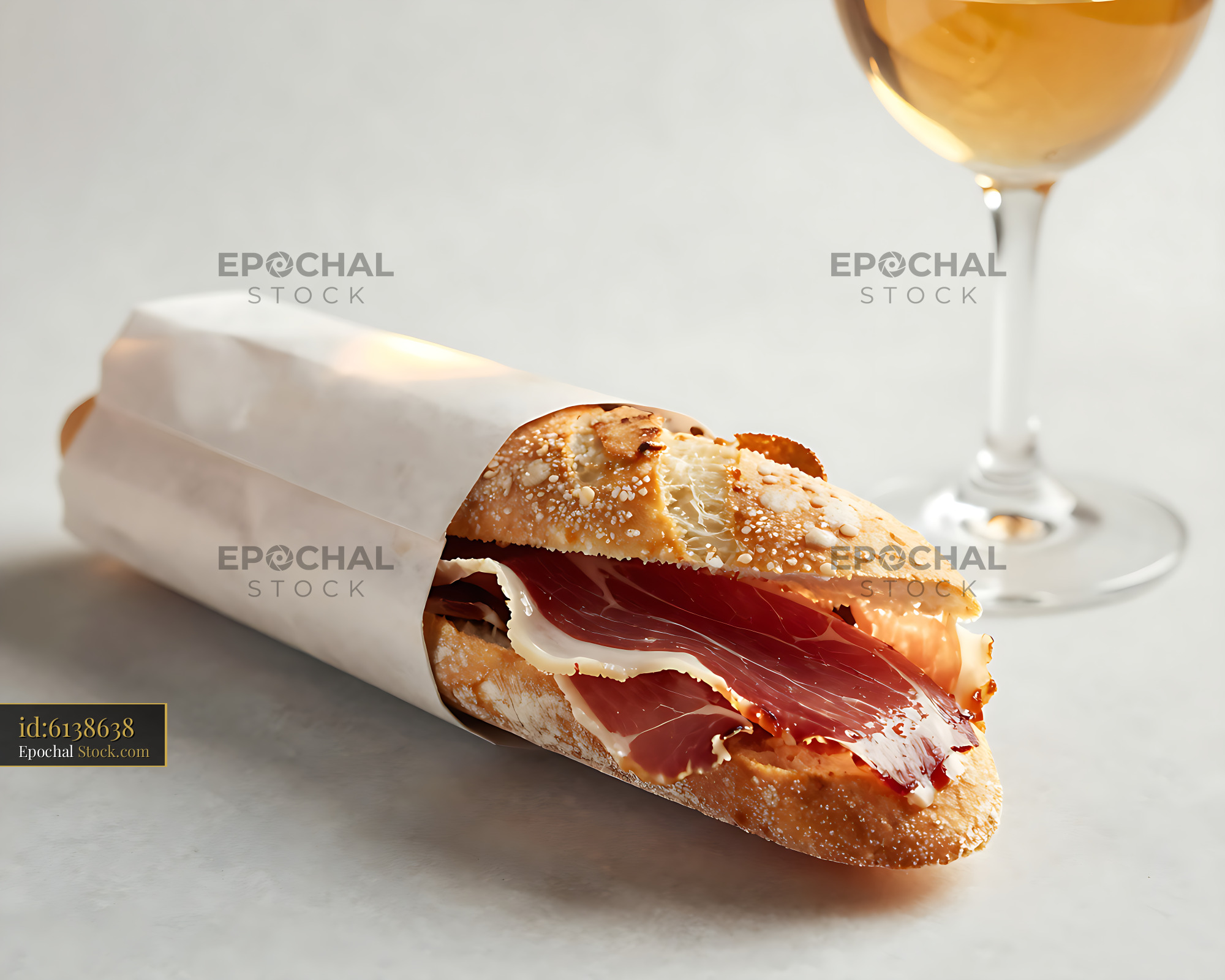 Traditional bocadillo de jamon serrano in a crusty baguette - stock photo